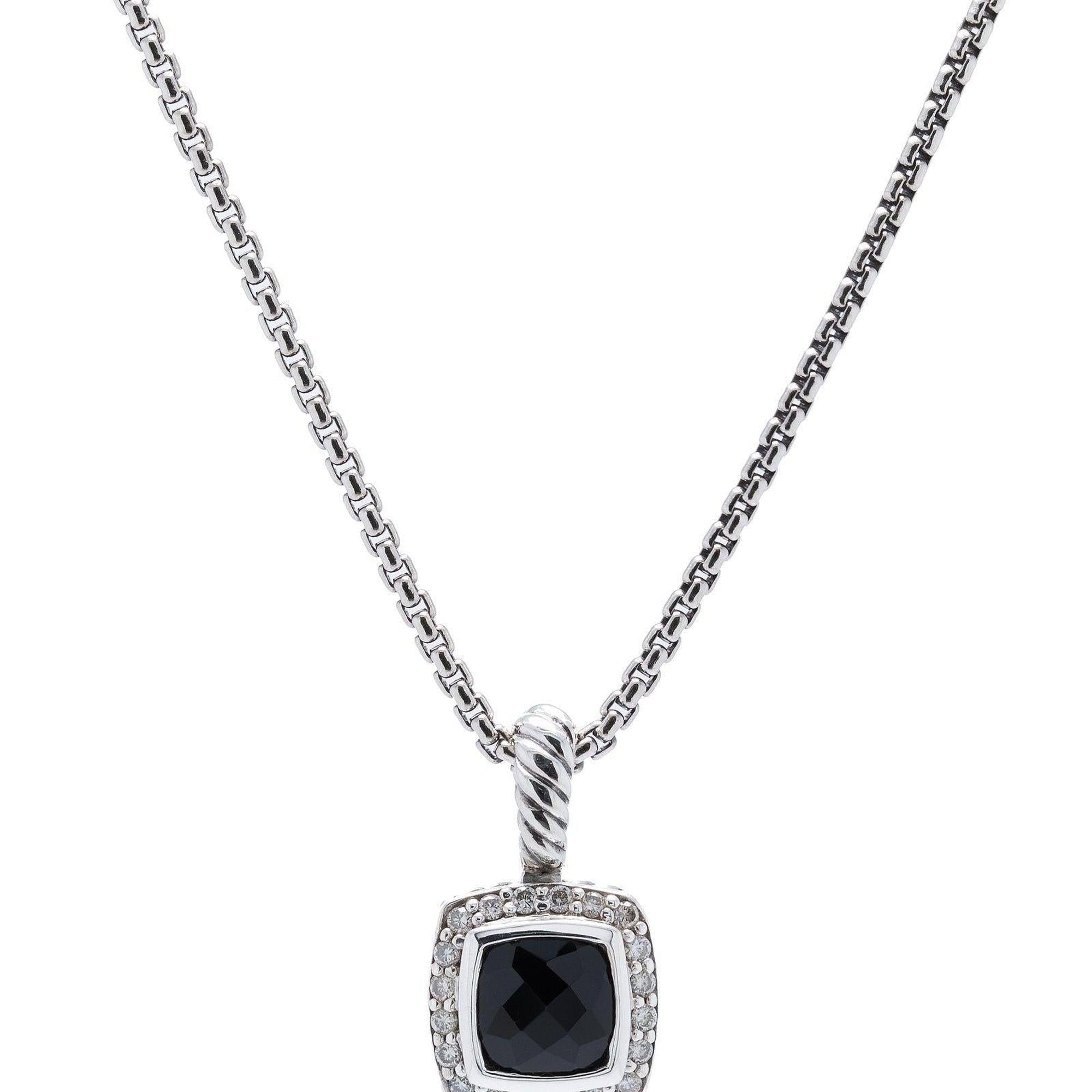 David Yurman Petite Albion Onyx and Diamond Pendant Necklace