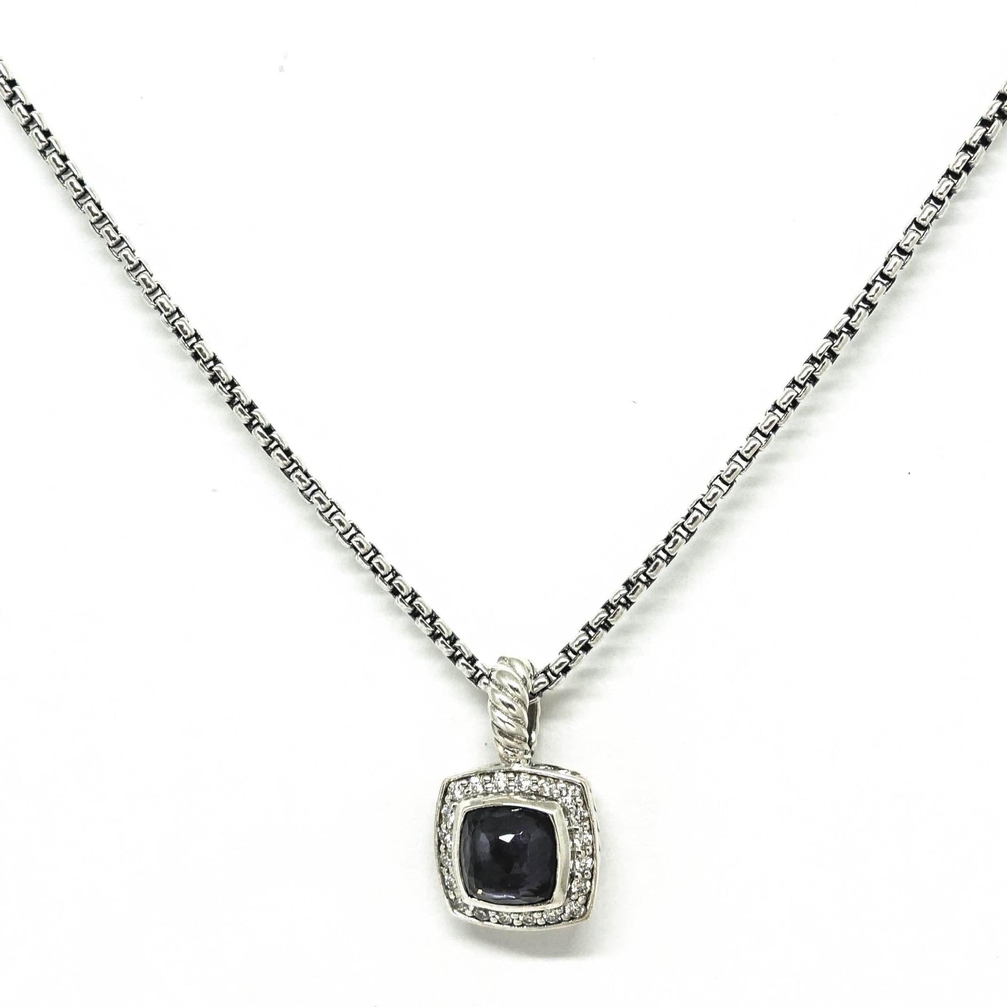 David Yurman Petite Albion Pendant Necklace with Black Orchid and Diamonds