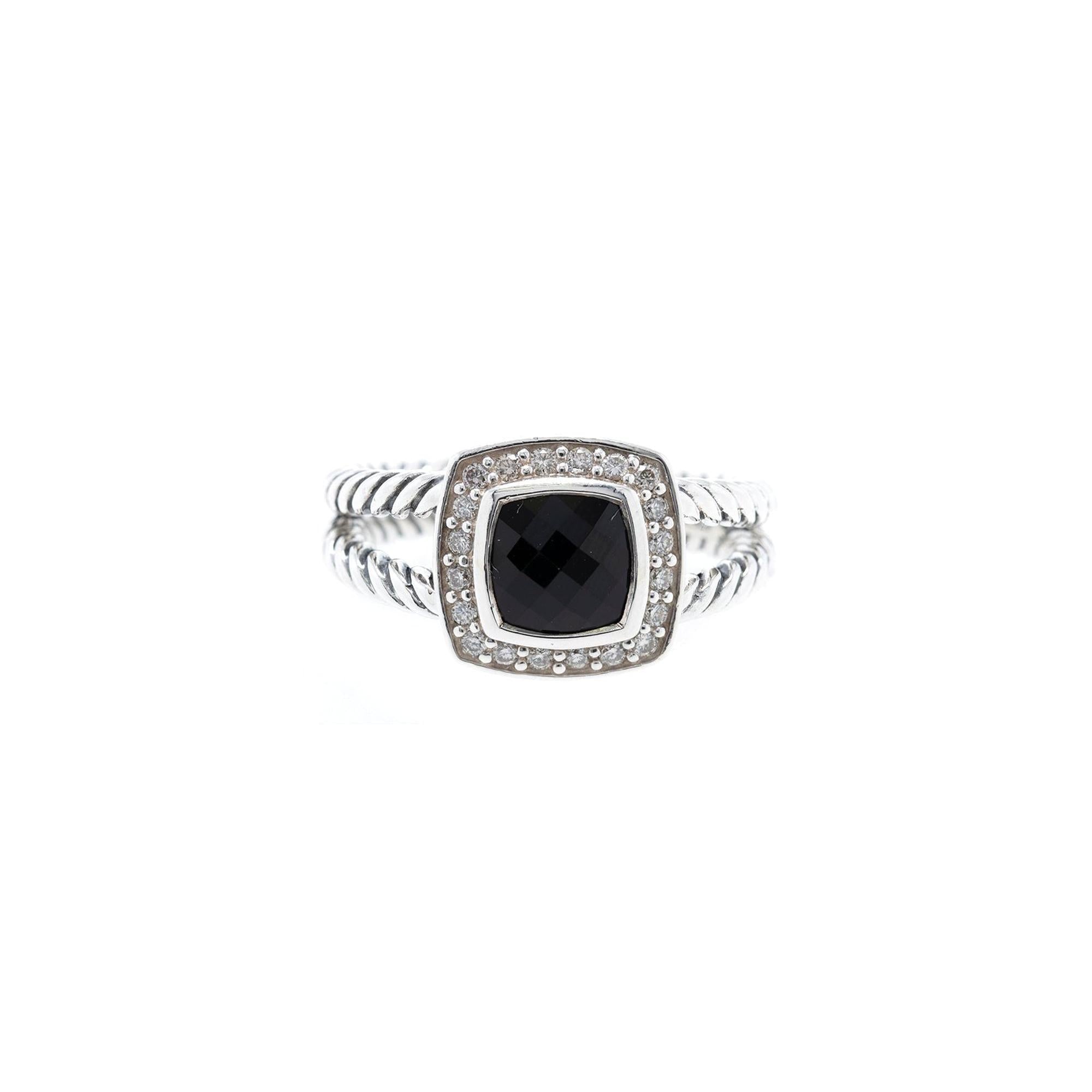 David Yurman Petite Albion Ring with Black Onyx and Diamonds