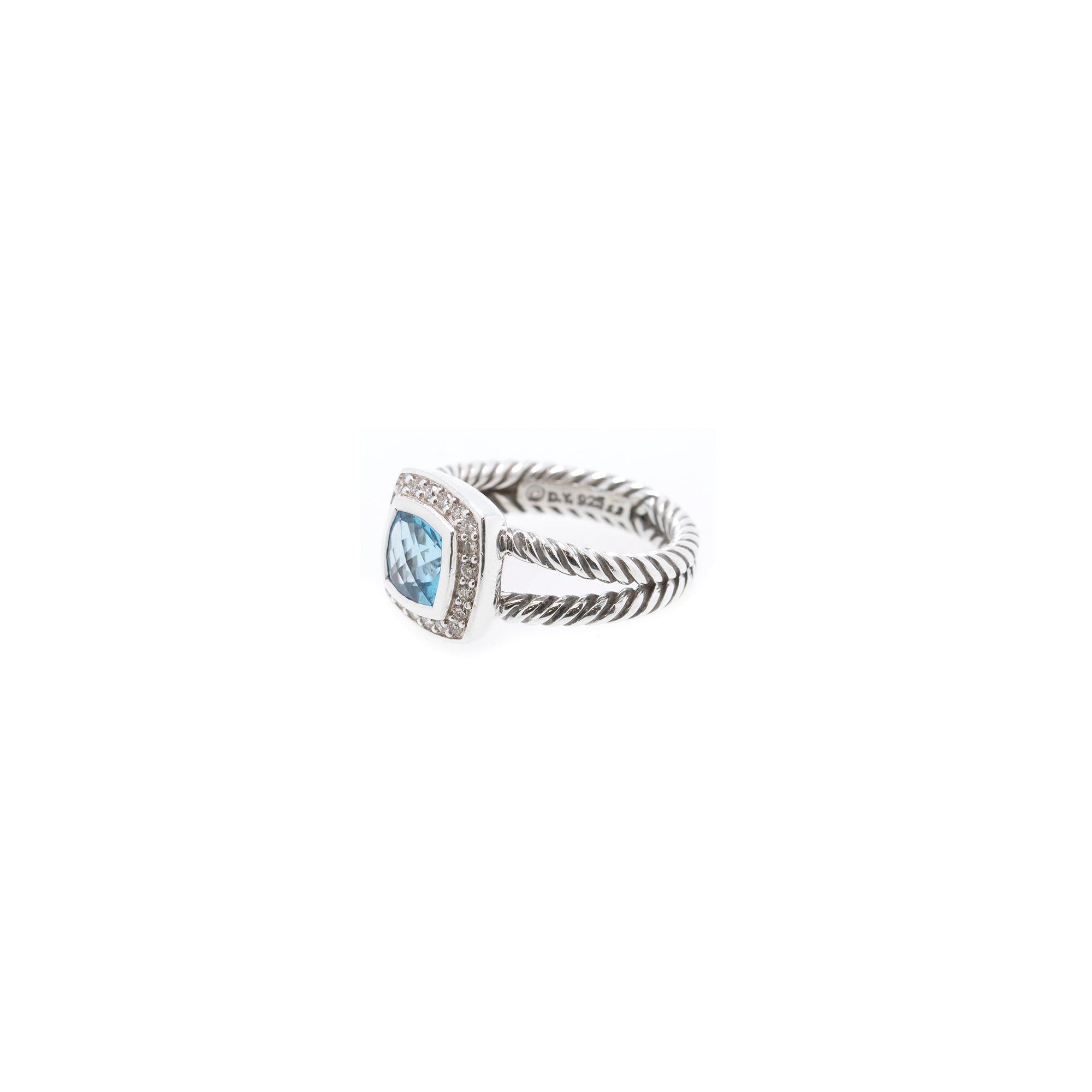 David Yurman Petite Albion Ring with Blue Topaz and Diamonds