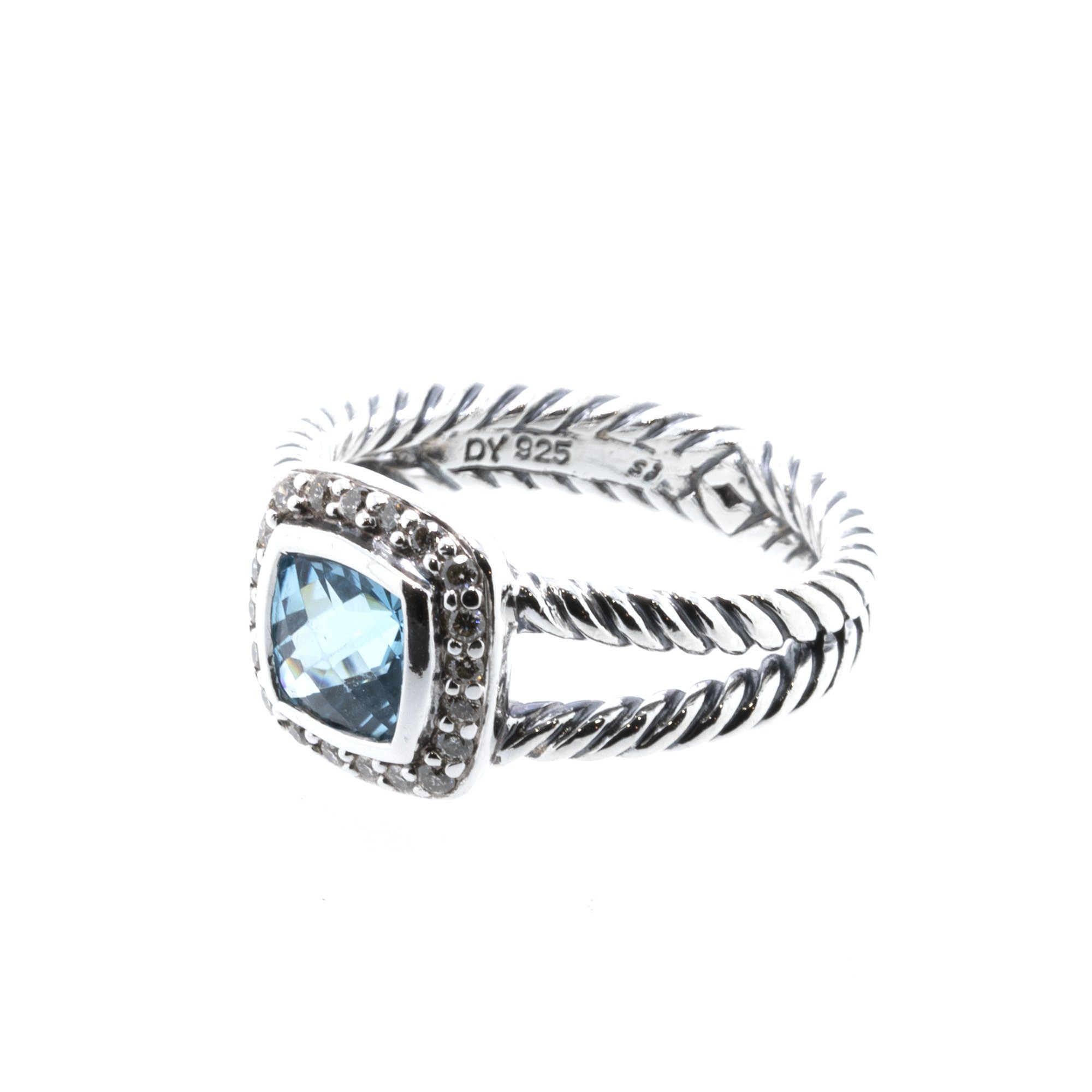 David Yurman Petite Albion Ring with Blue Topaz and Diamonds