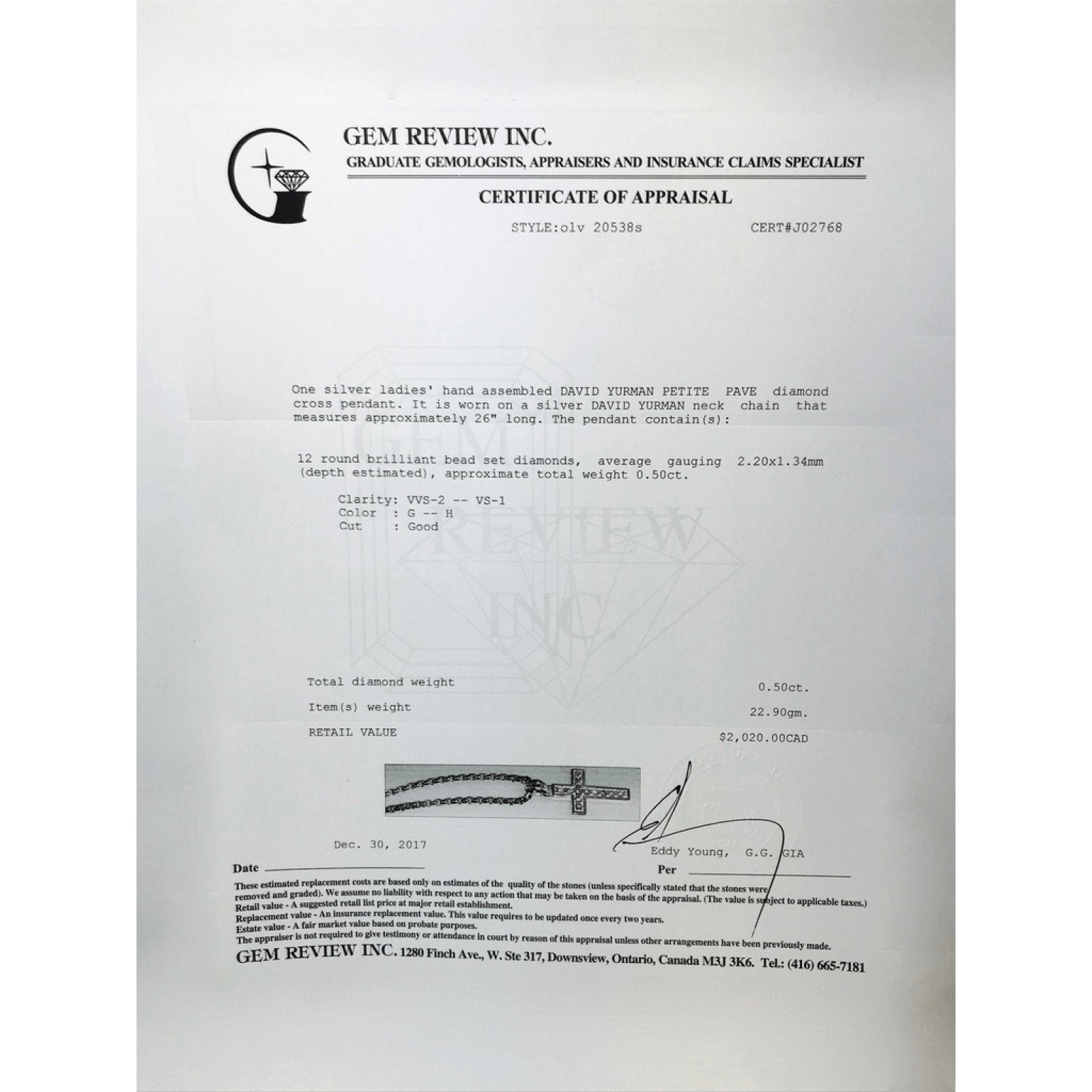 David Yurman Petite Diamond Cross Pendant Necklace