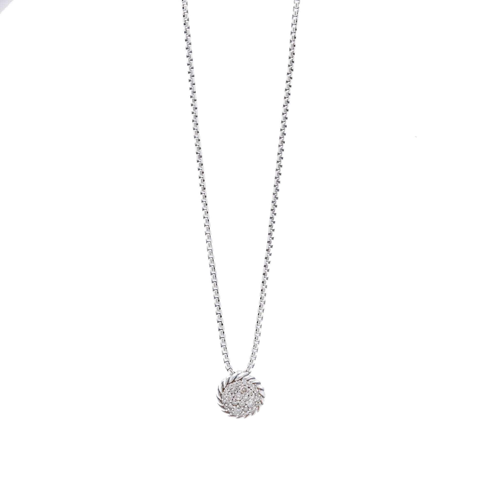 David Yurman Petite Pave Diamond Round Pendant Necklace