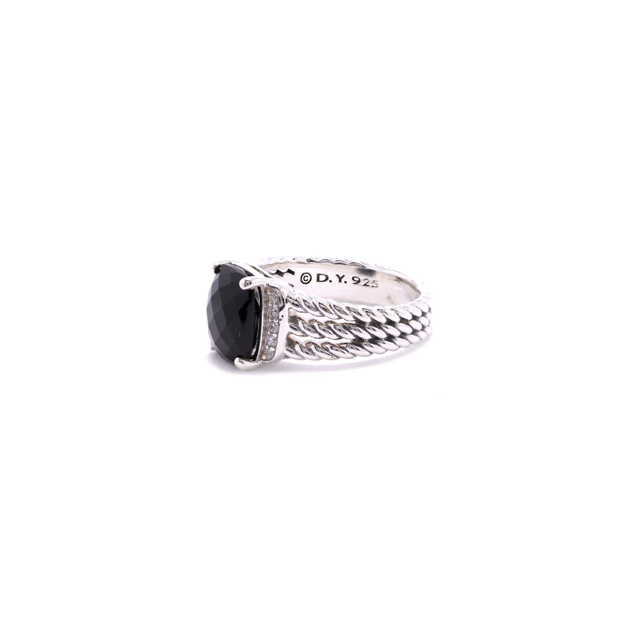 David Yurman Petite Wheaton Ring with Black Onyx and Diamonds