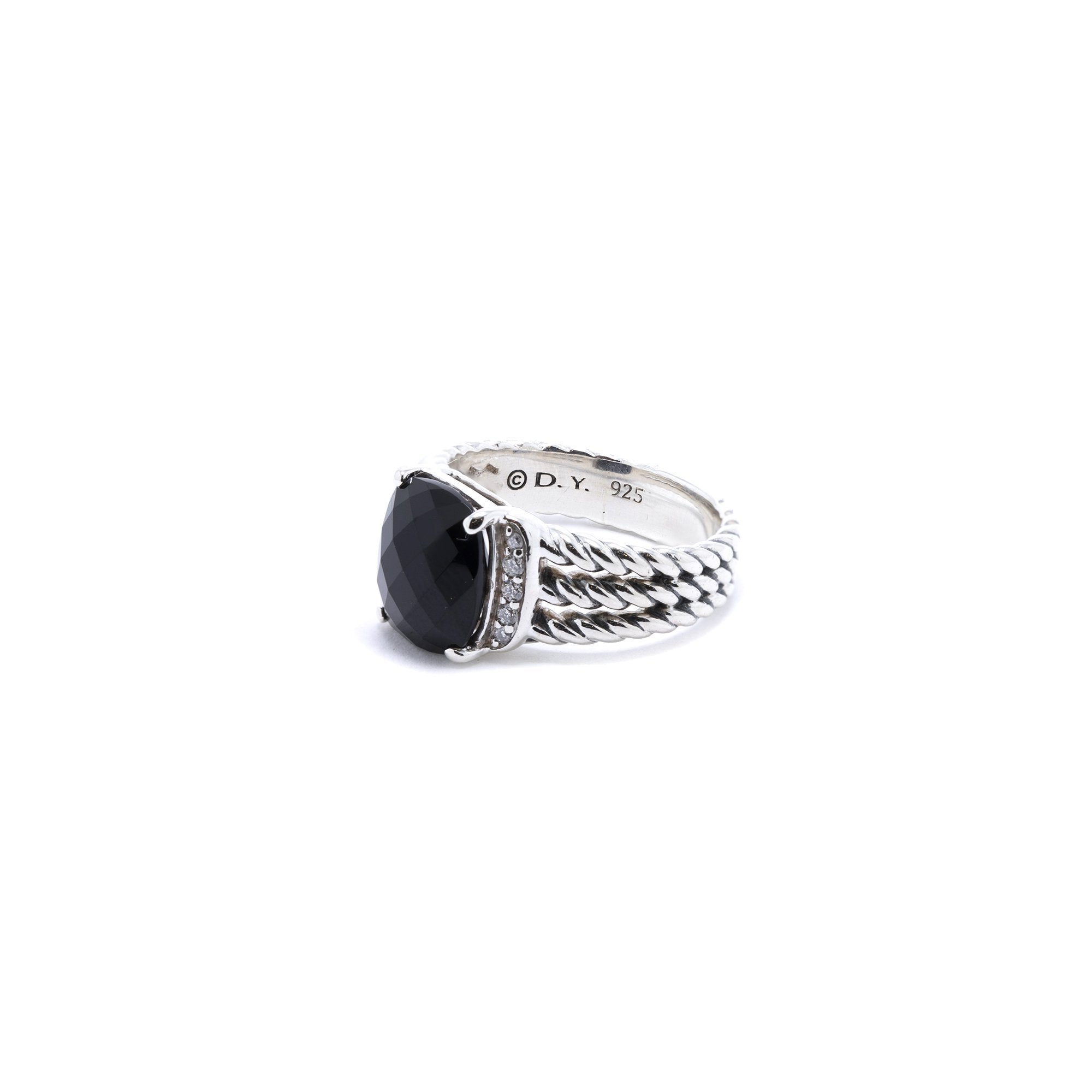 David Yurman Petite Wheaton Ring with Black Onyx and Diamonds