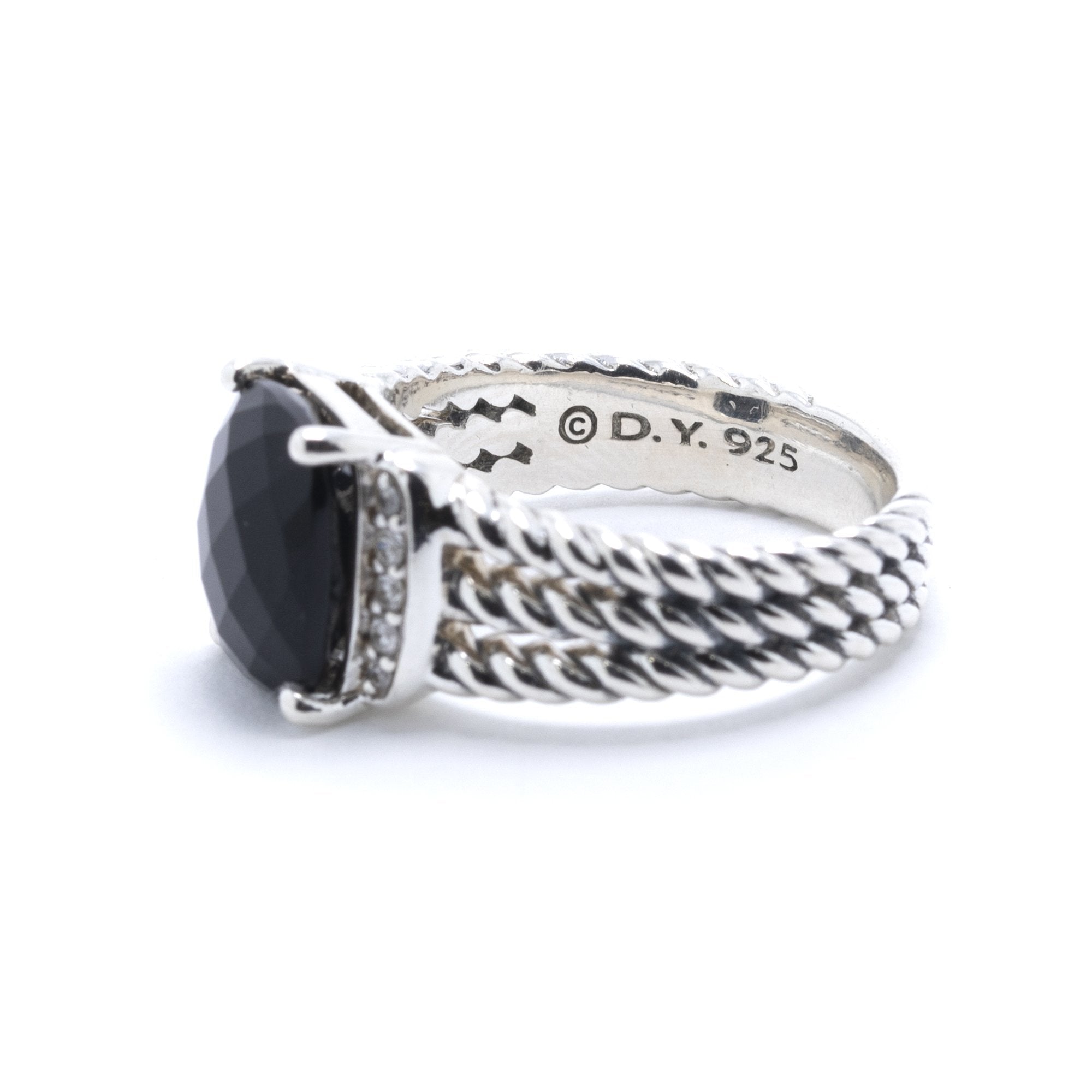 David Yurman Petite Wheaton Ring with Black Onyx and Diamonds