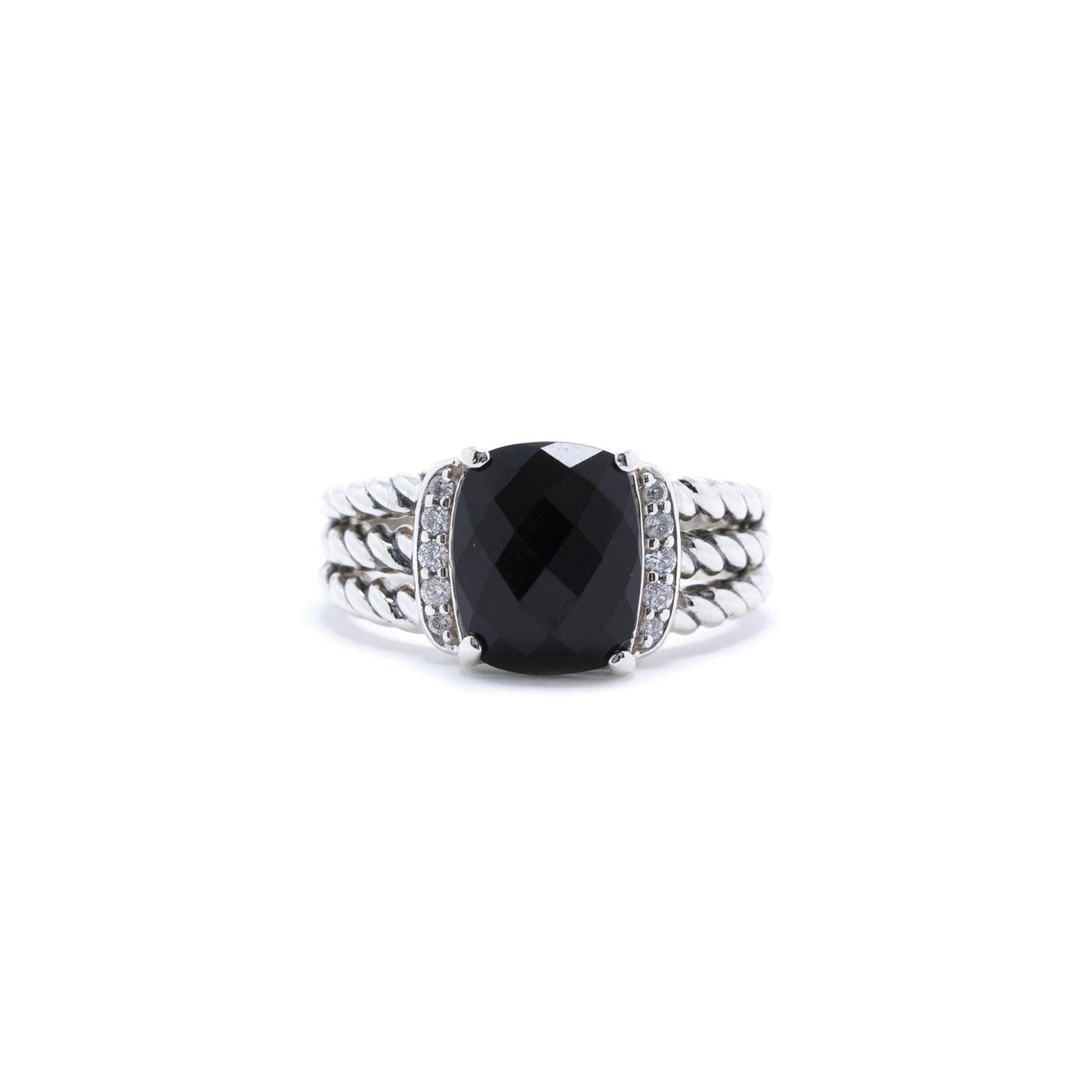 David Yurman Petite Wheaton Ring with Black Onyx and Diamonds