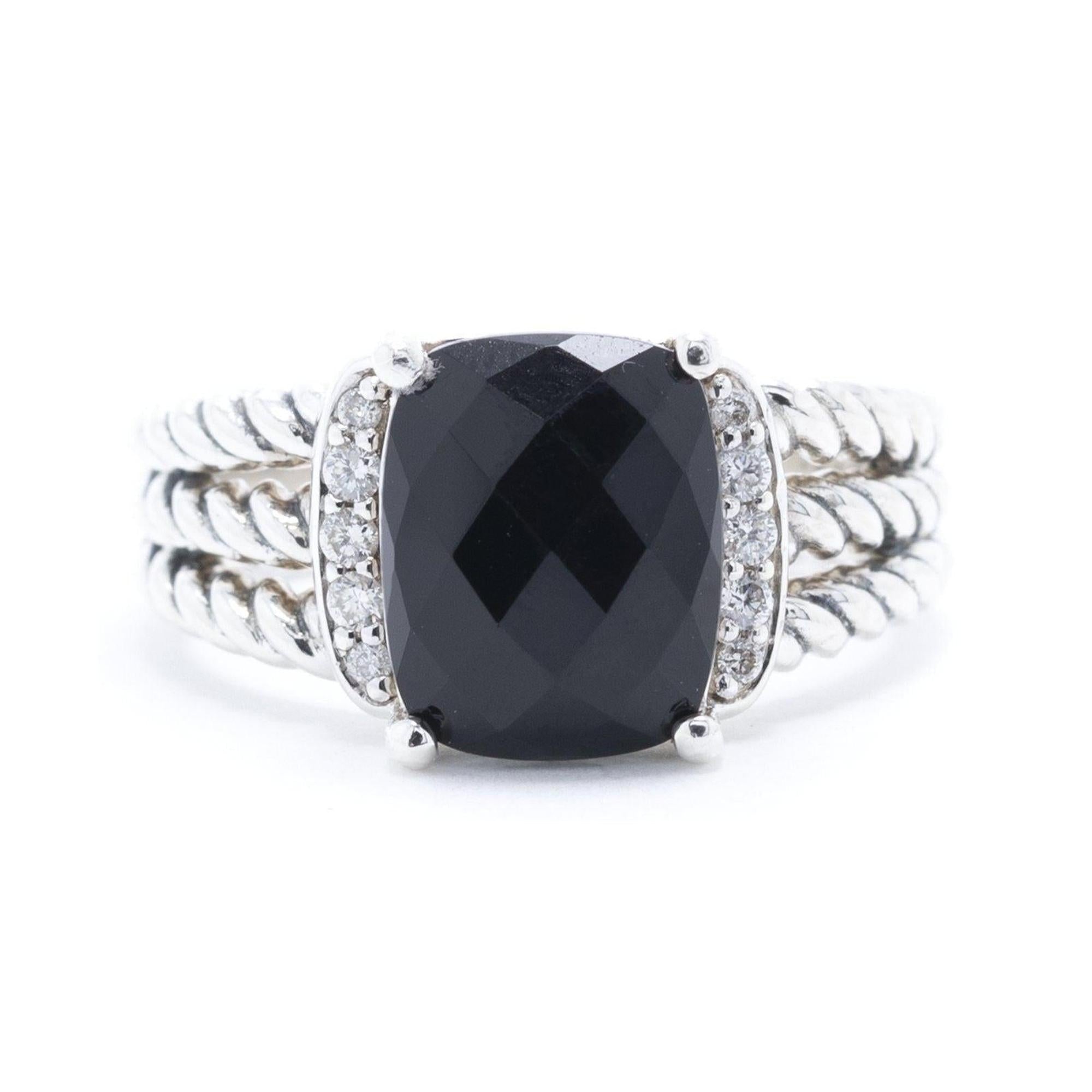David Yurman Petite Wheaton Ring with Black Onyx and Diamonds