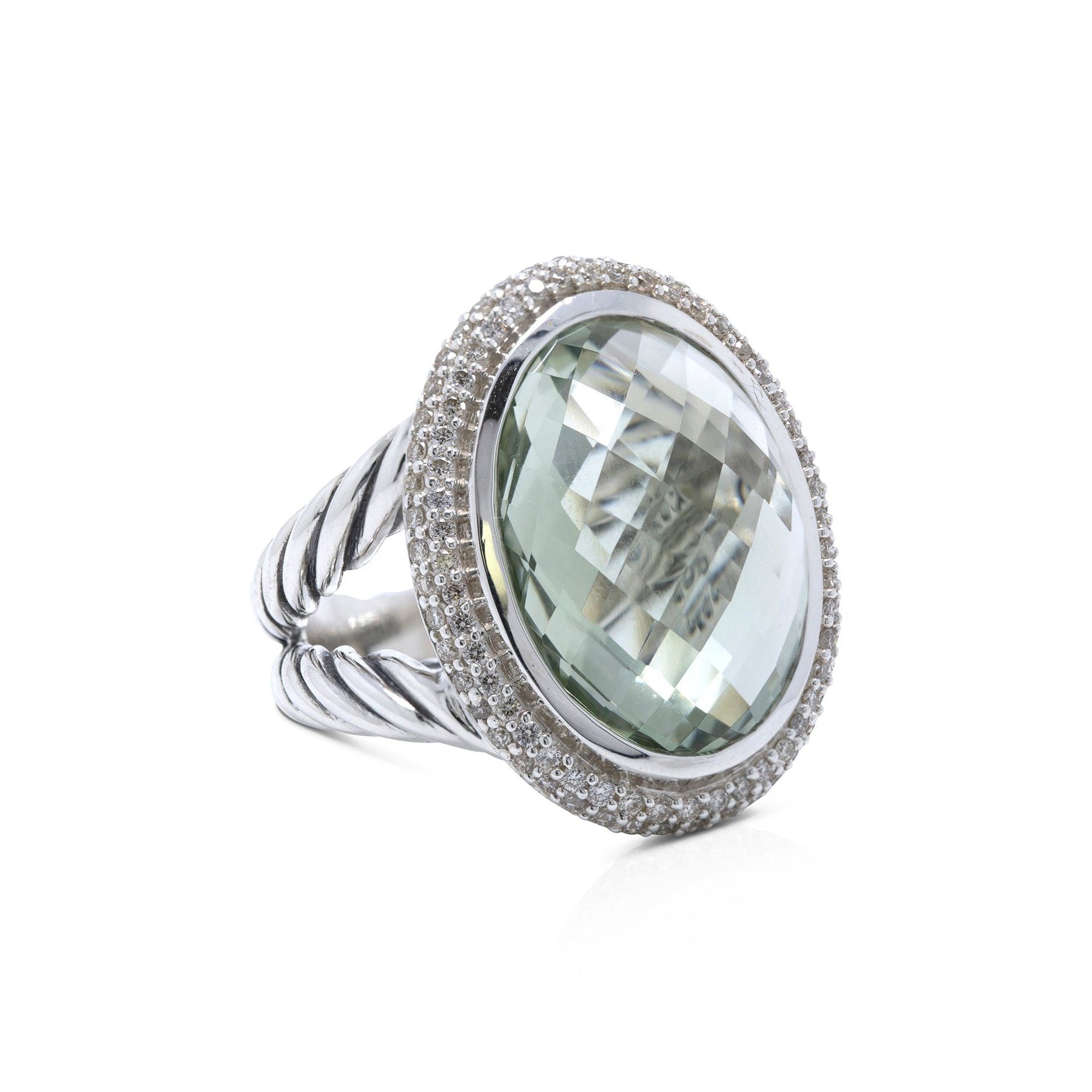 David Yurman Prasiolite and Diamond Signature Oval Ring