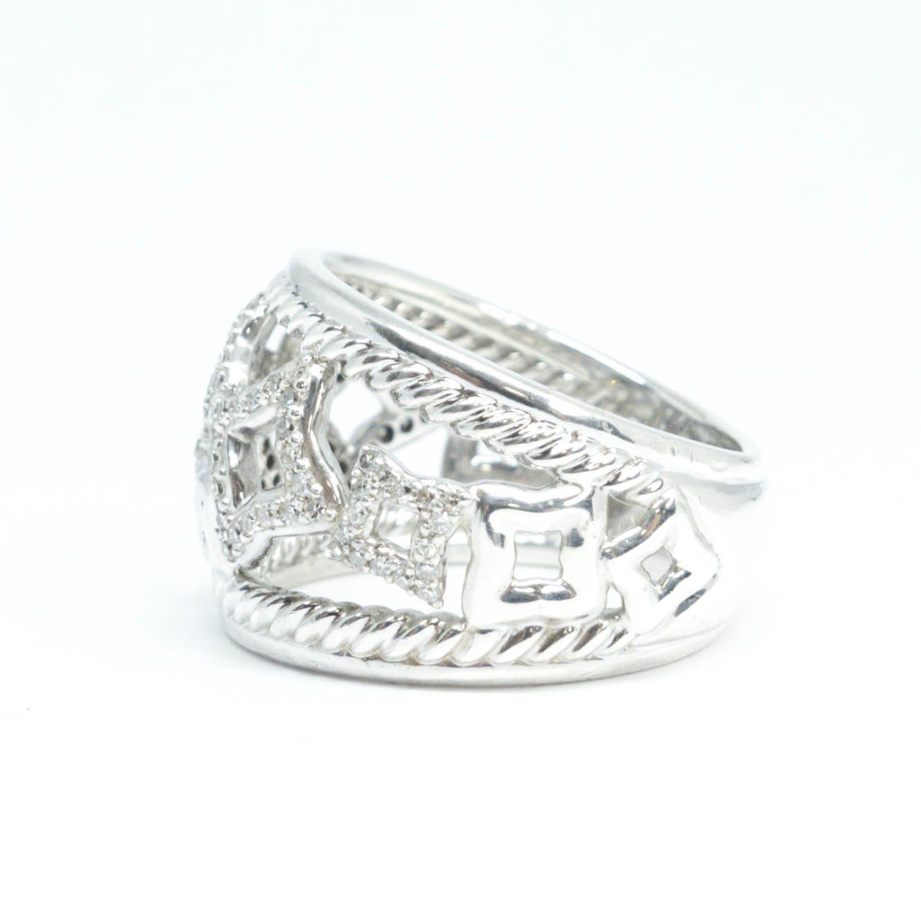 David Yurman Quatrefoil Cable Tapestry Ring with Diamonds