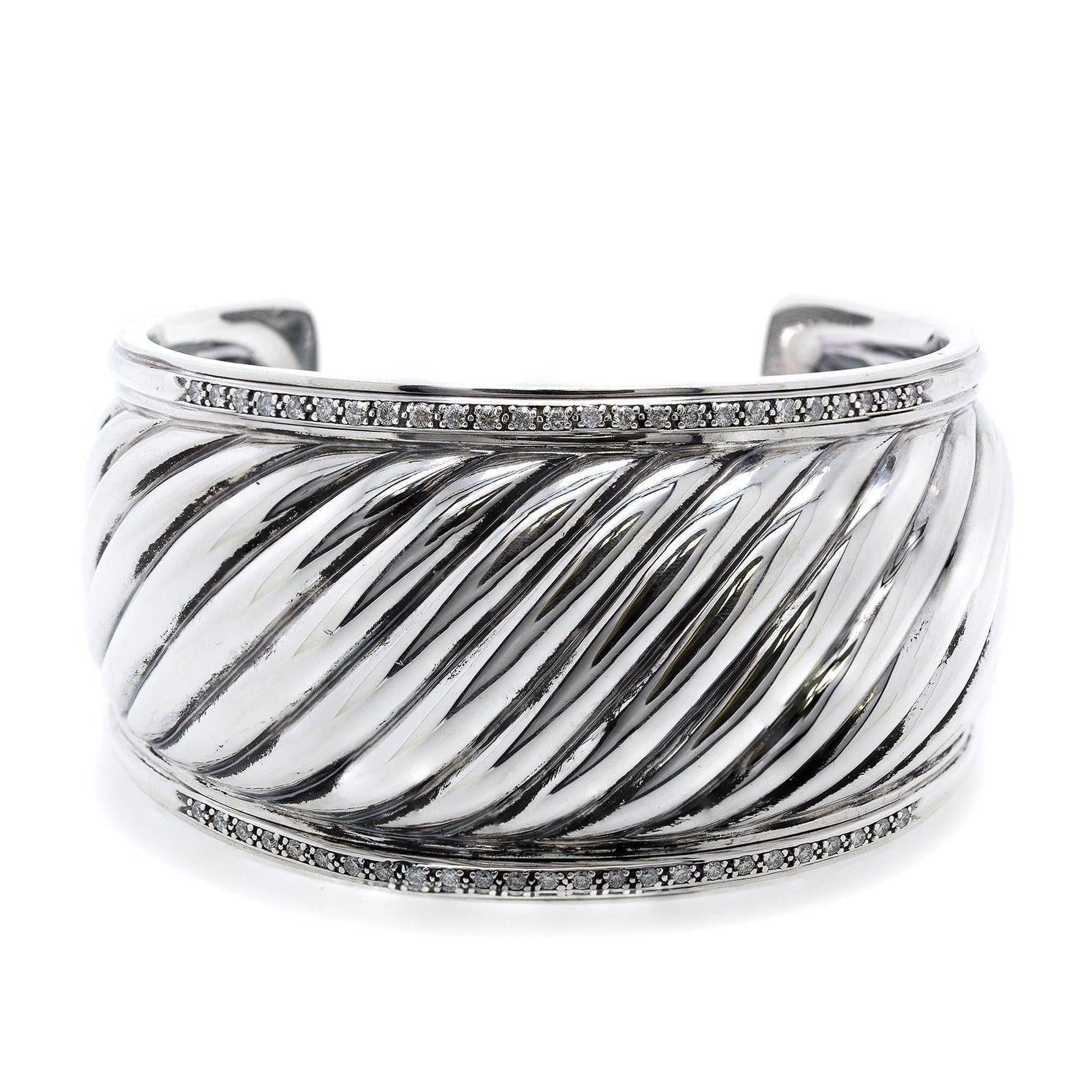 David Yurman Sculpted Cable Wide Cuff Bracelet with Diamonds