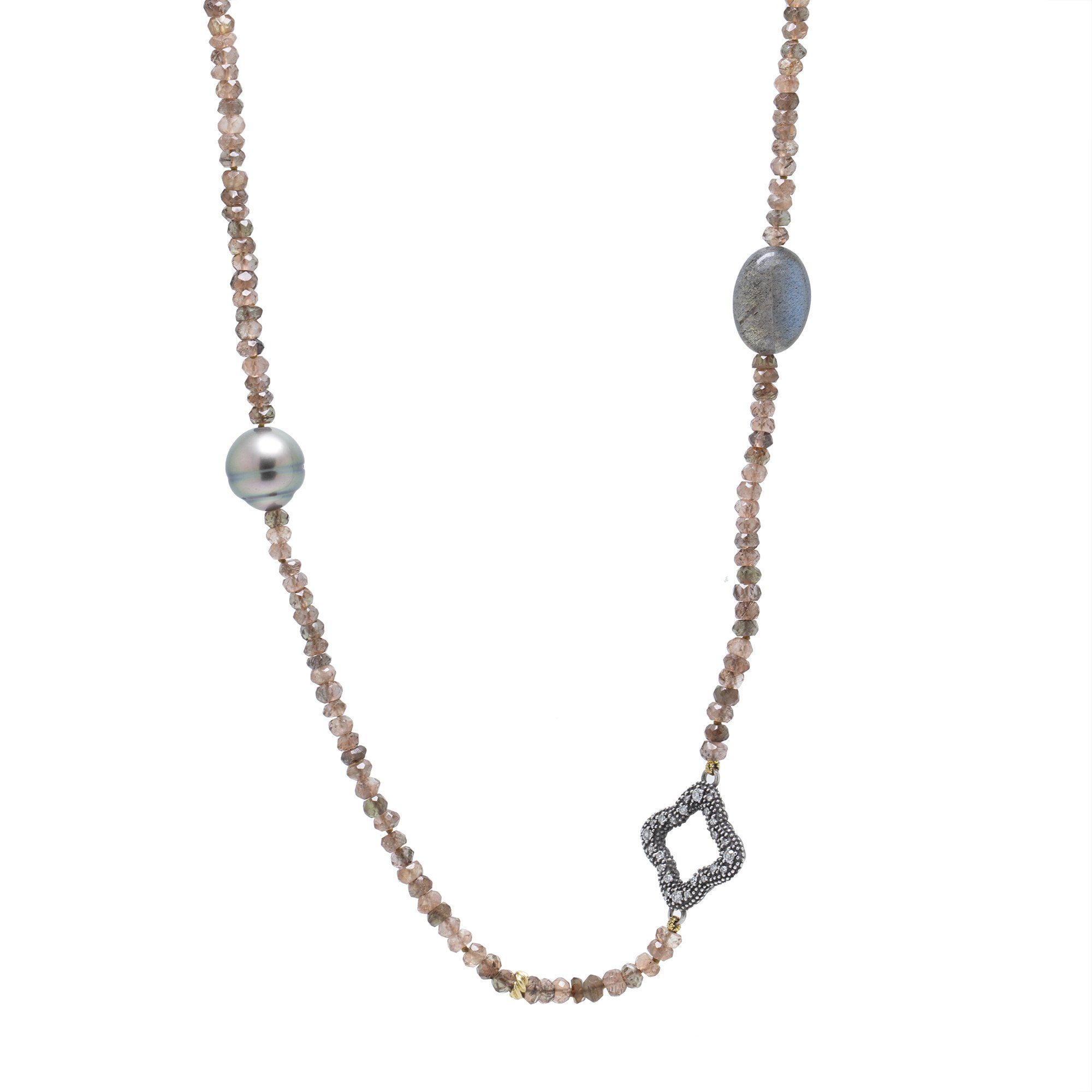 David Yurman Signature Tourmaline Bead Necklace w/ Pearl & Diamonds