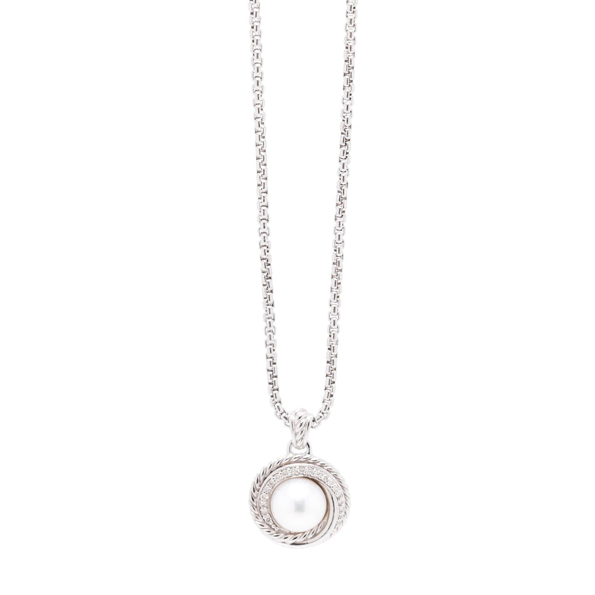 David Yurman The Crossover Collection Pearl & Diamond Pendant Necklace