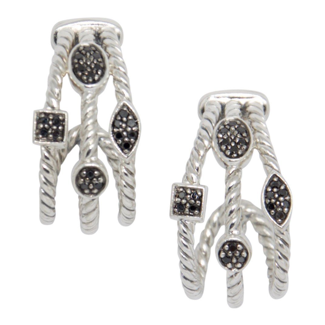 David Yurman Three-Row Confetti Earrings with Black Diamonds