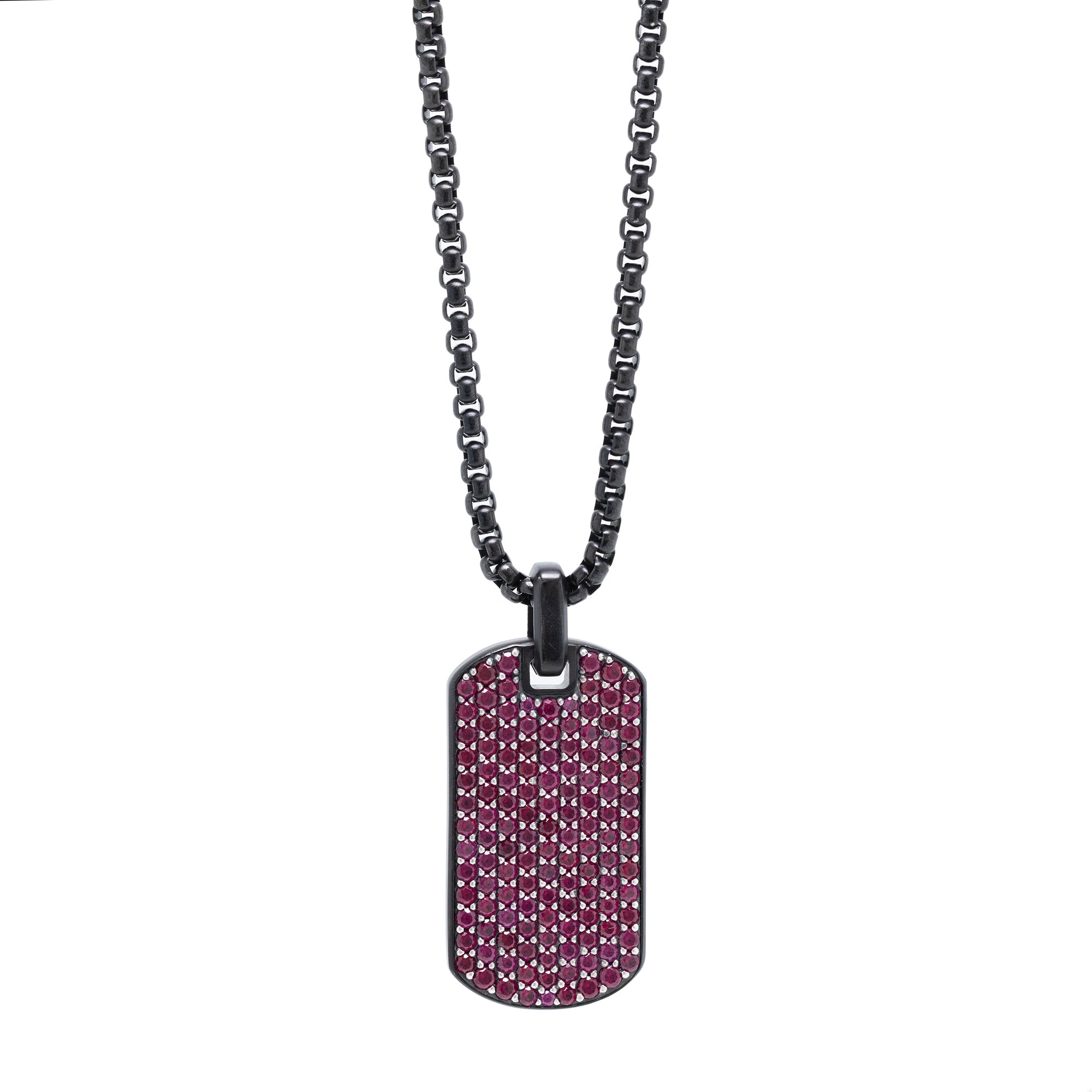 David Yurman Titanium Streamline Tag Pendant Necklace with Pink Sapphires