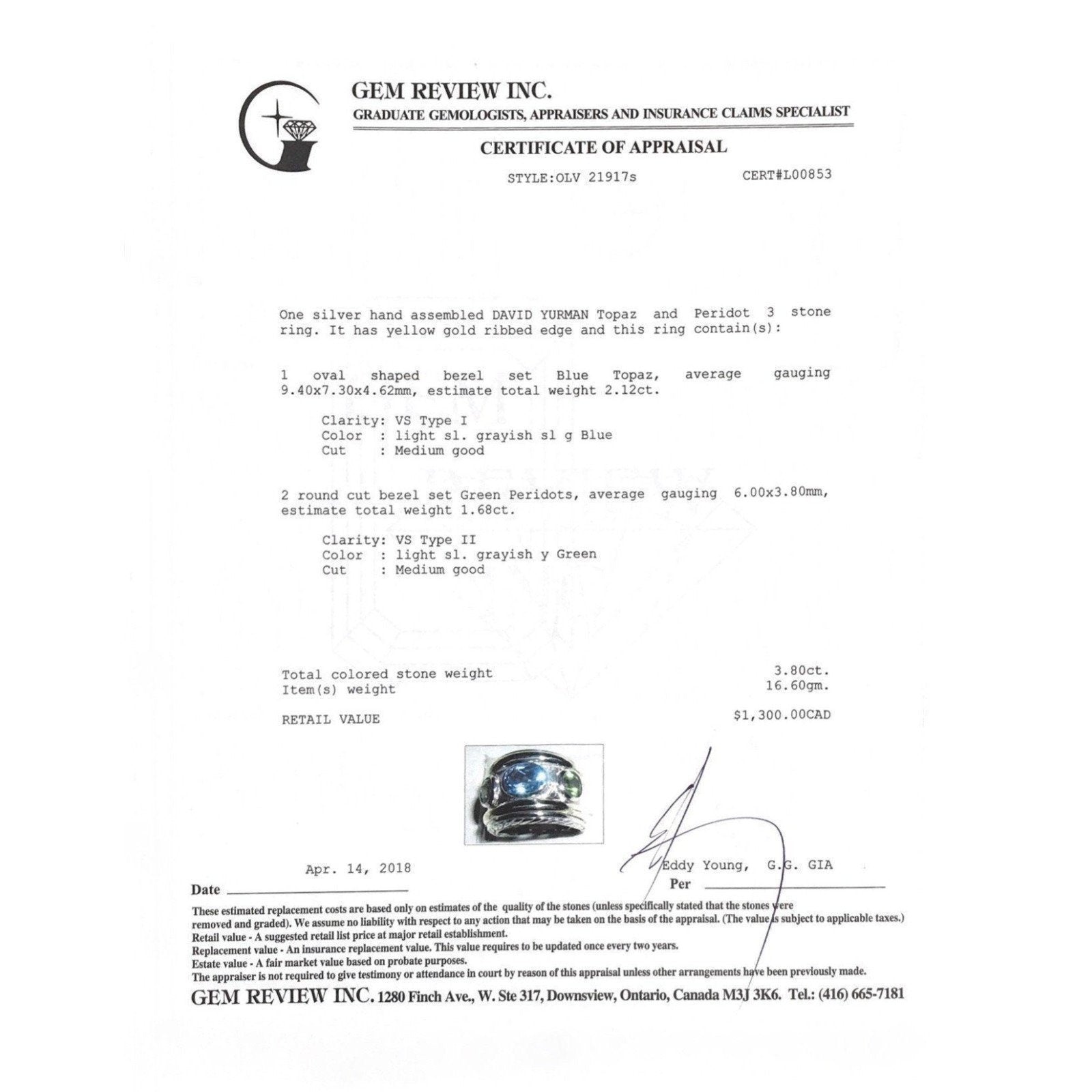 David Yurman Topaz and Peridot Renaissance Ring