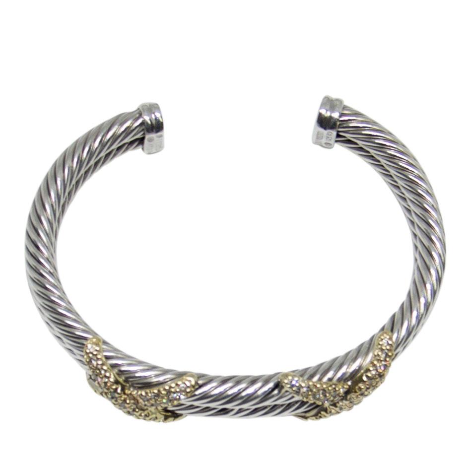 David Yurman Two-Row Diamond X Cable Cuff Bracelet