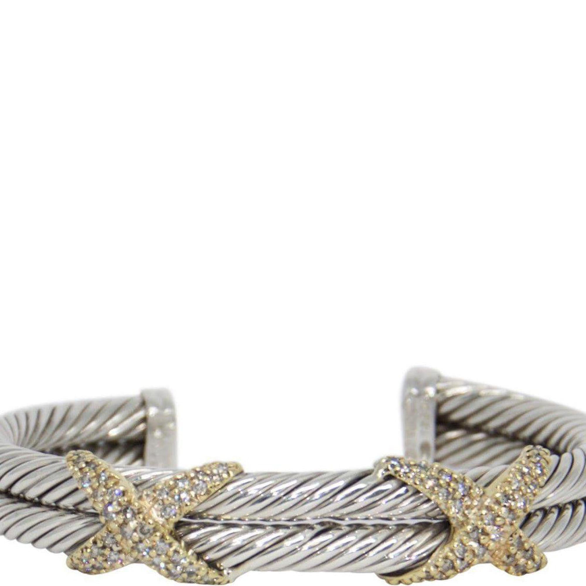 David Yurman Two-Row Diamond X Cable Cuff Bracelet