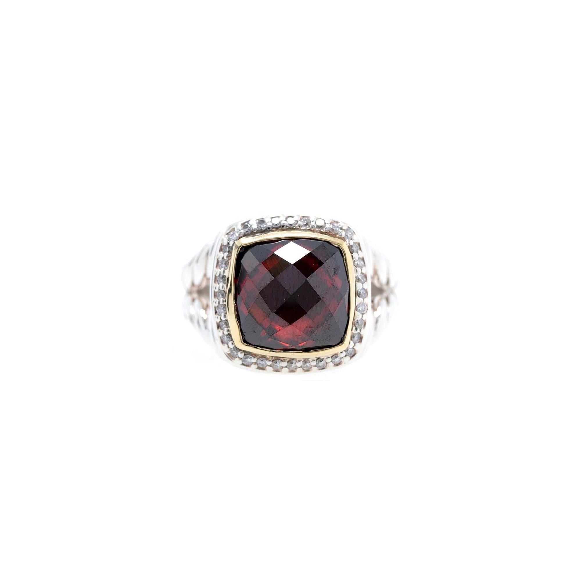David Yurman Two-Tone Albion Ring with Garnet and Diamonds