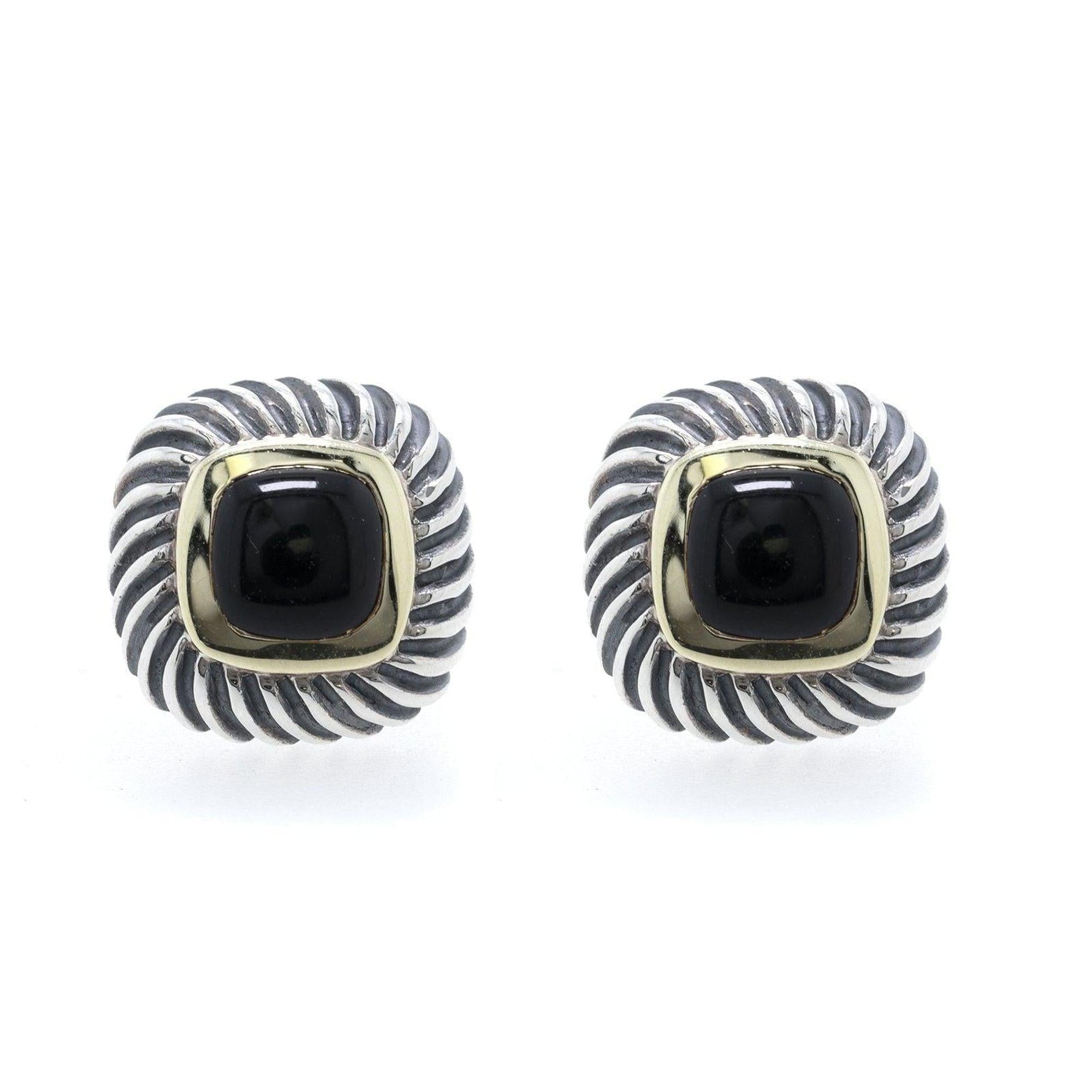 David Yurman Two-Tone Albion Stud Earrings with Black Onyx