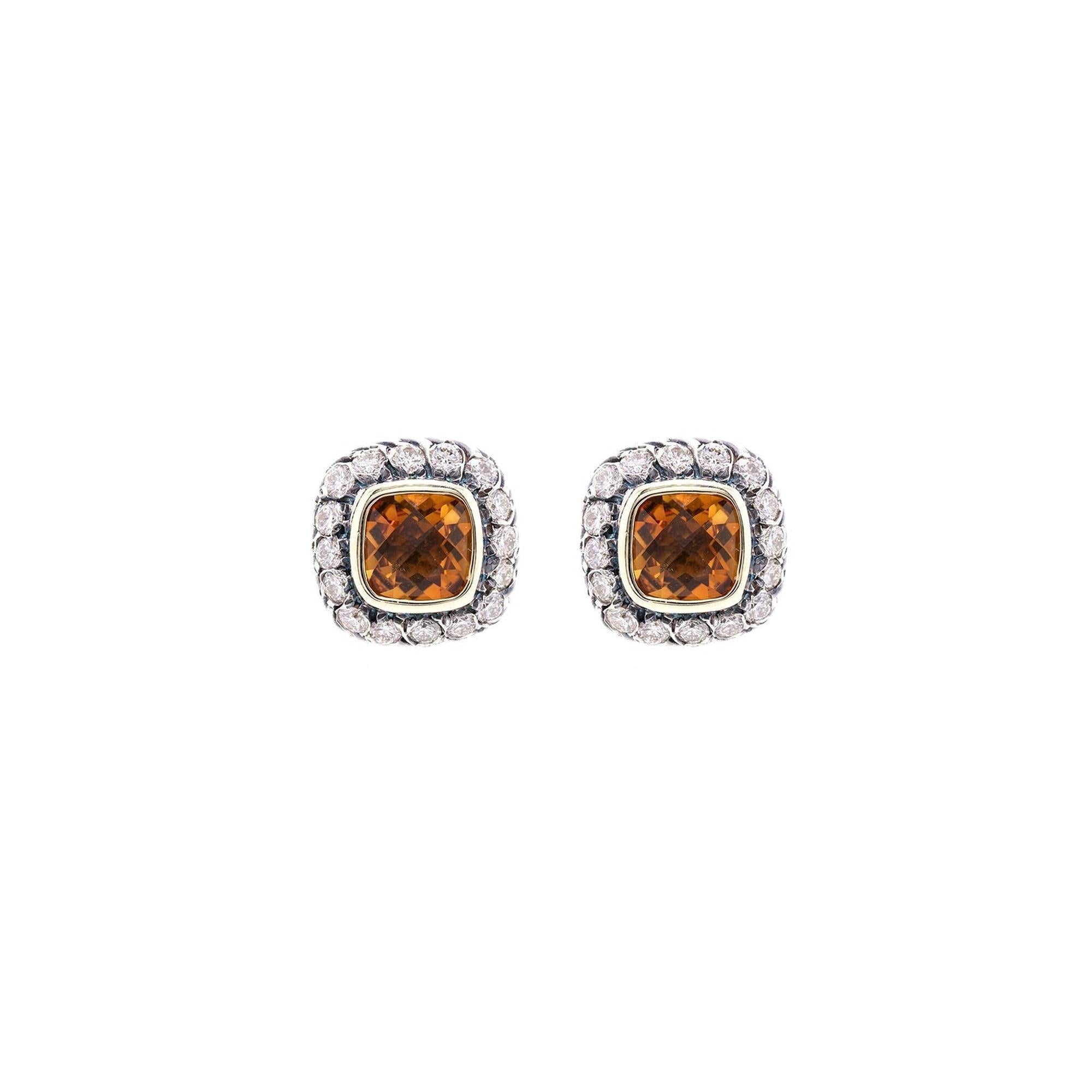 David Yurman Two-Tone Albion Stud Earrings with Citrines & Diamonds