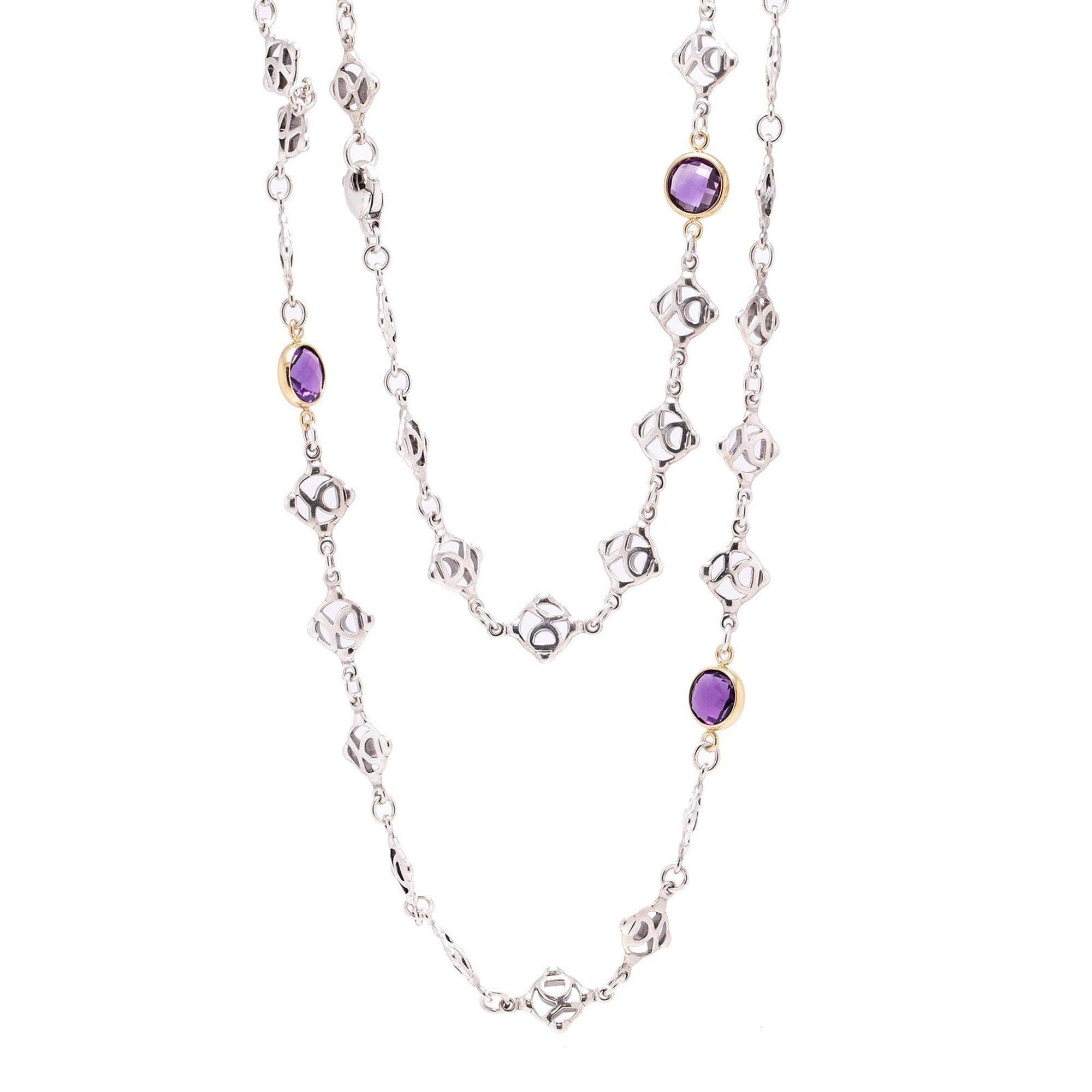 David Yurman Two-Tone Amethyst Logo Link Necklace