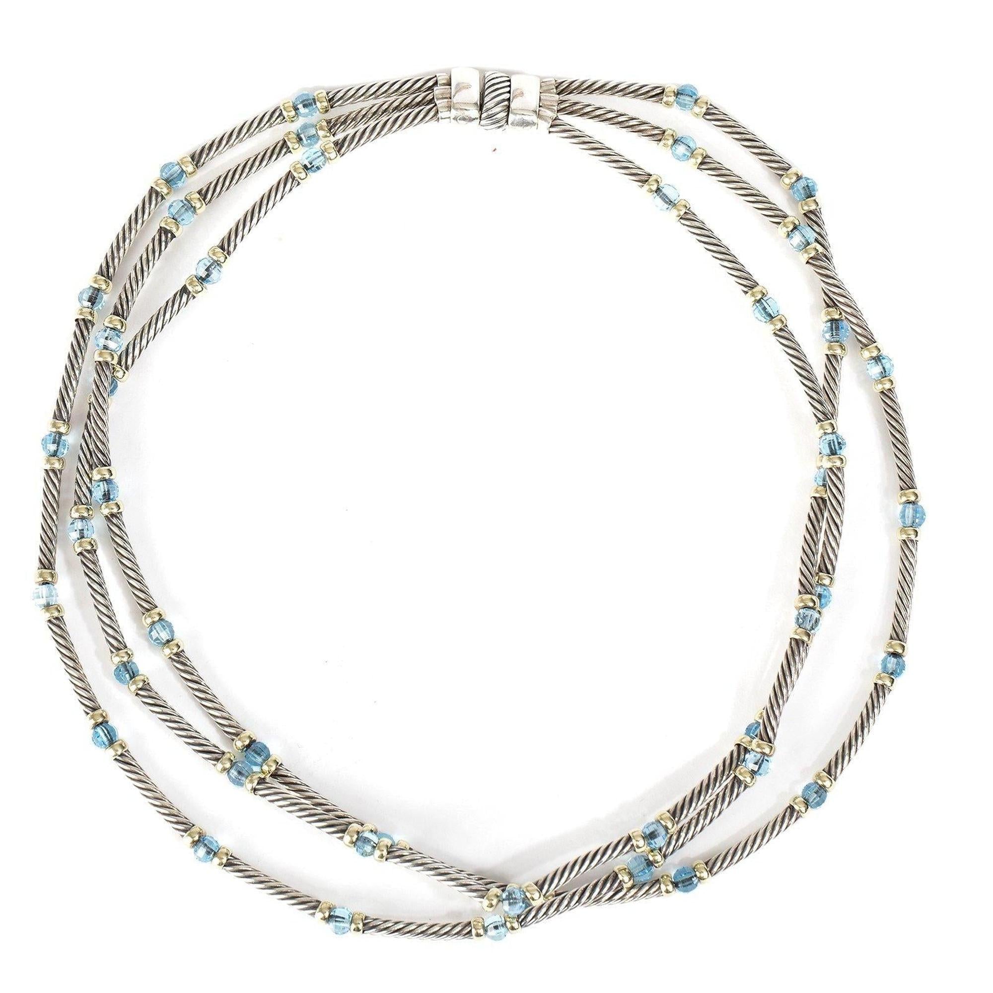 David Yurman Two-Tone Blue Topaz Multi-Strand Metro Cable Necklace