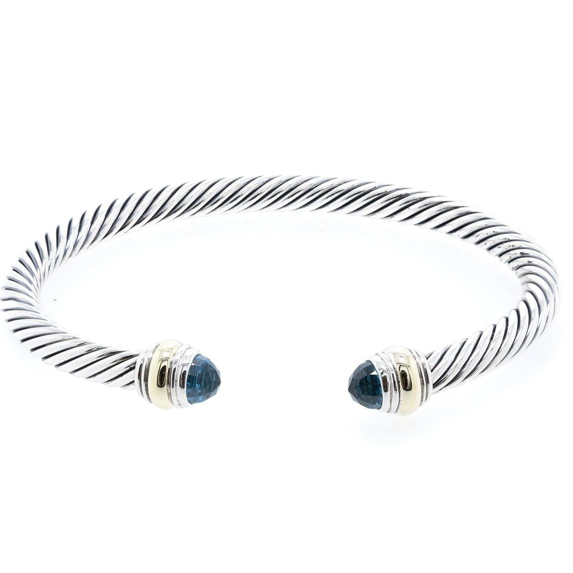 David Yurman Two-Tone Cable Classics Bracelet with Blue Topaz