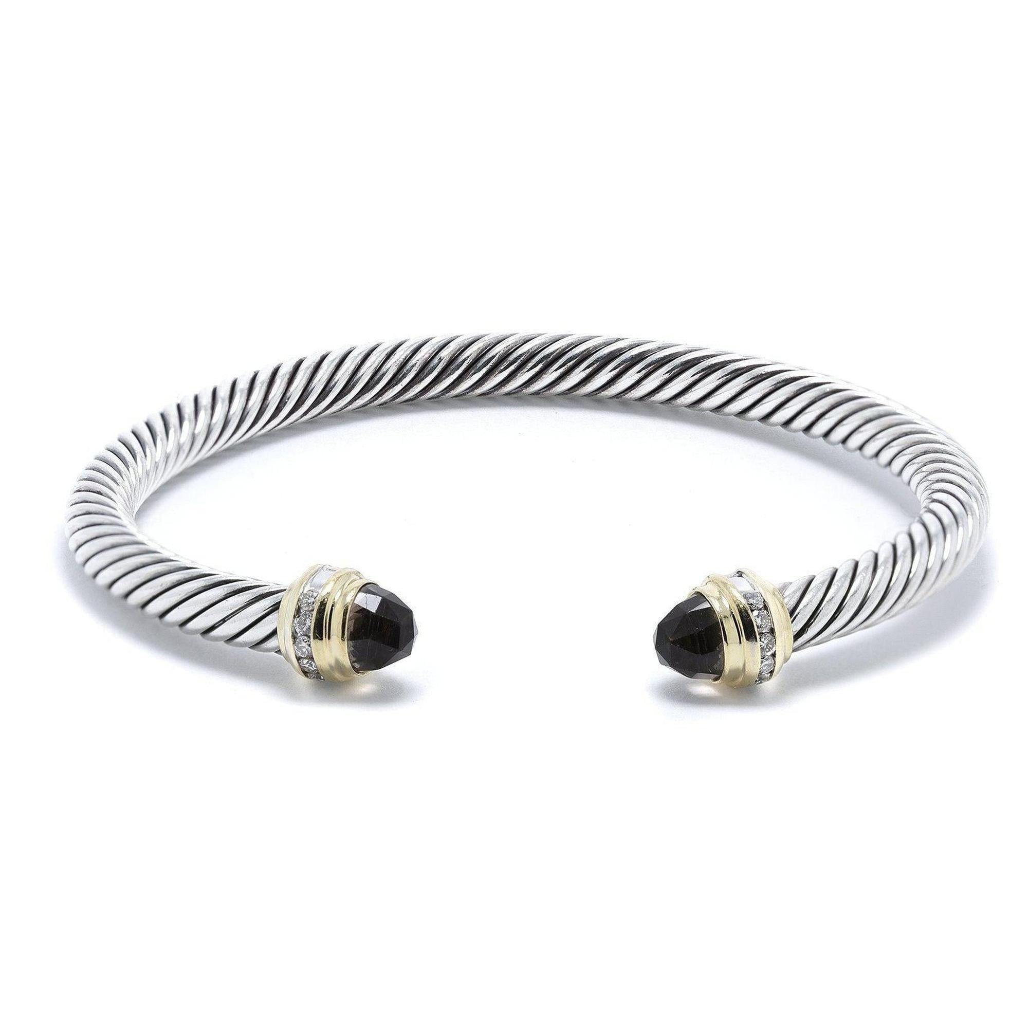 David Yurman Two-Tone Cable Classics Bracelet with Smoky Quartz & Diamonds