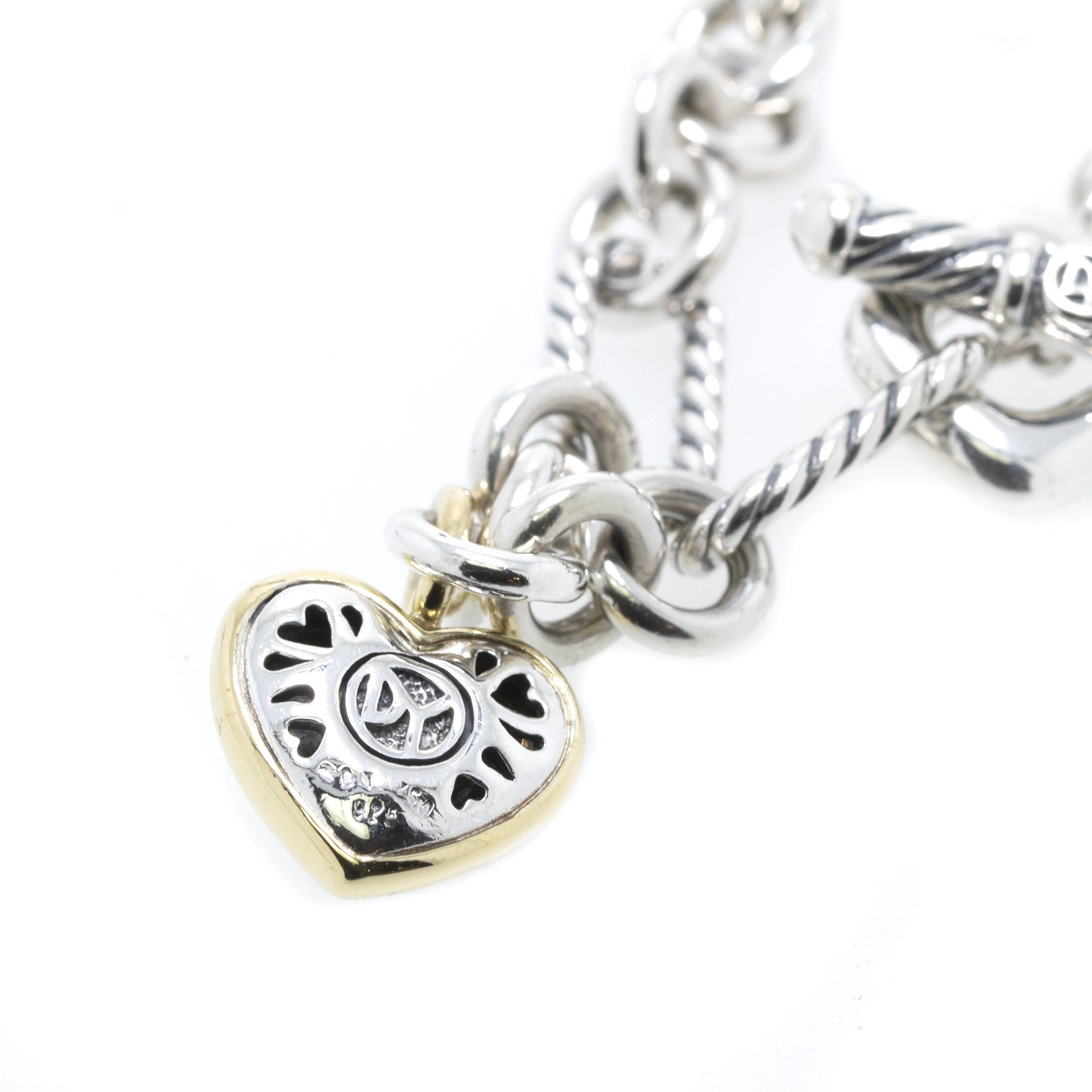David Yurman Two-Tone Cable Heart Charm Bracelet