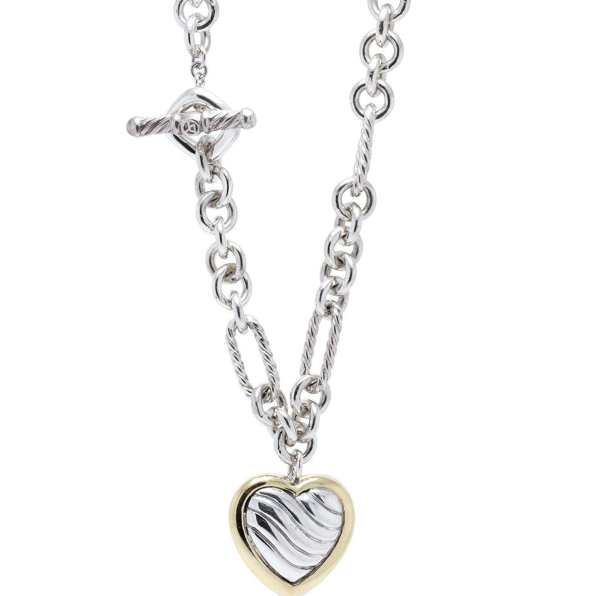 David Yurman Two-Tone Cable Heart Figaro Necklace