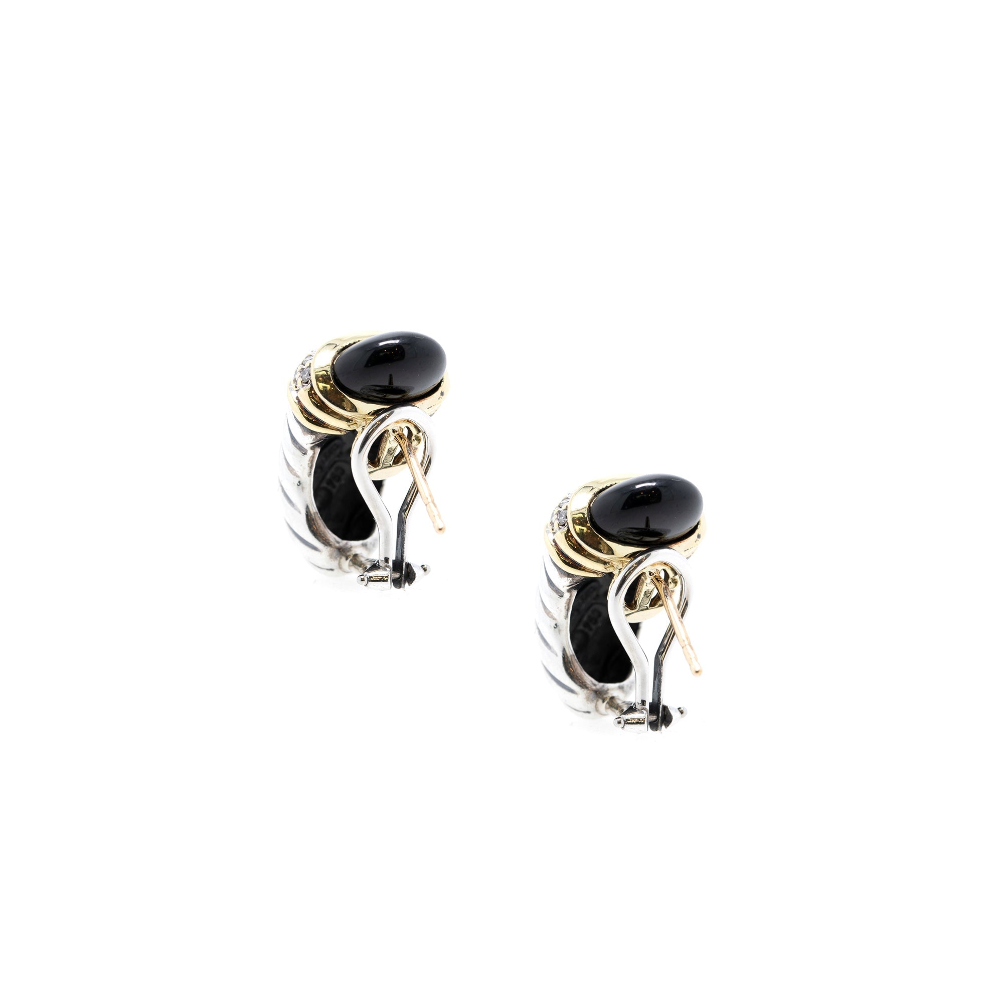 David Yurman Two-Tone Cable Shrimp Earrings with Onyx & Diamonds