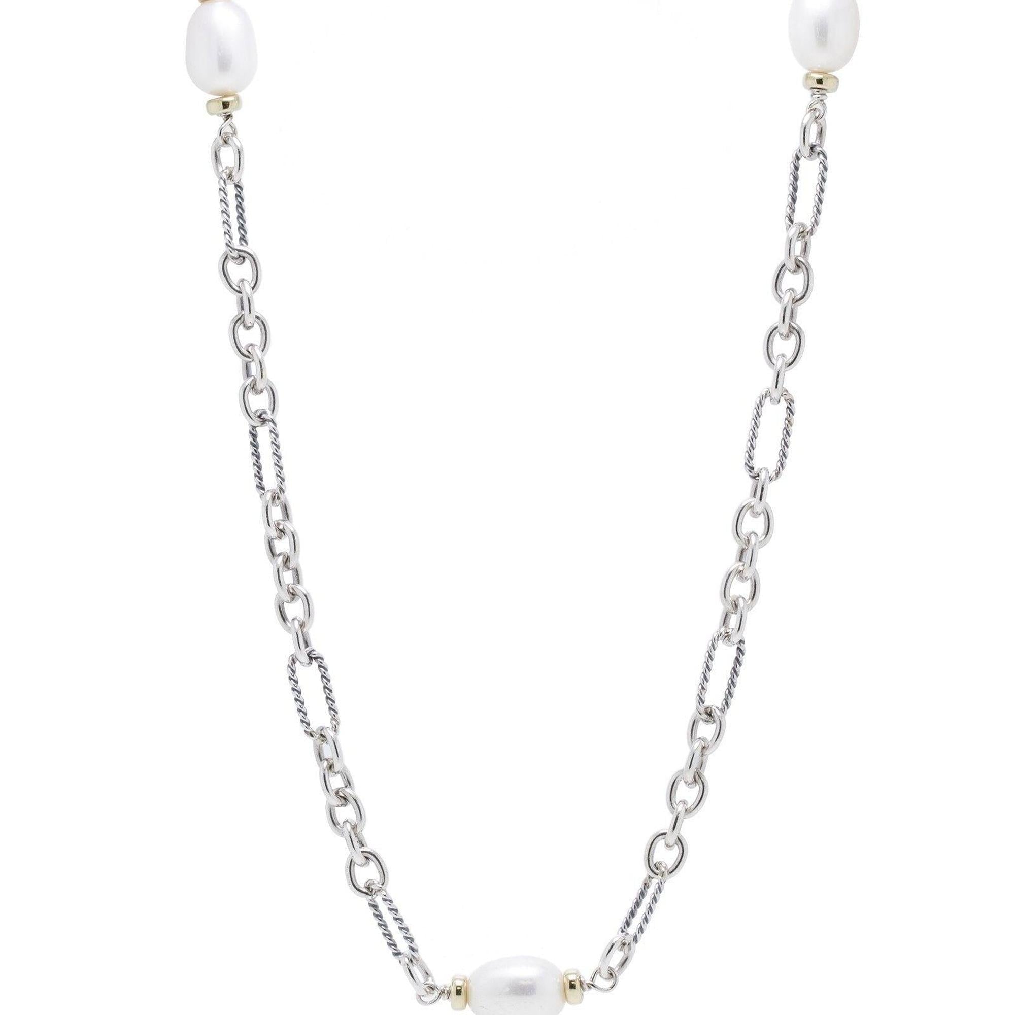 David Yurman Two-Tone Figaro Pearl Station Necklace