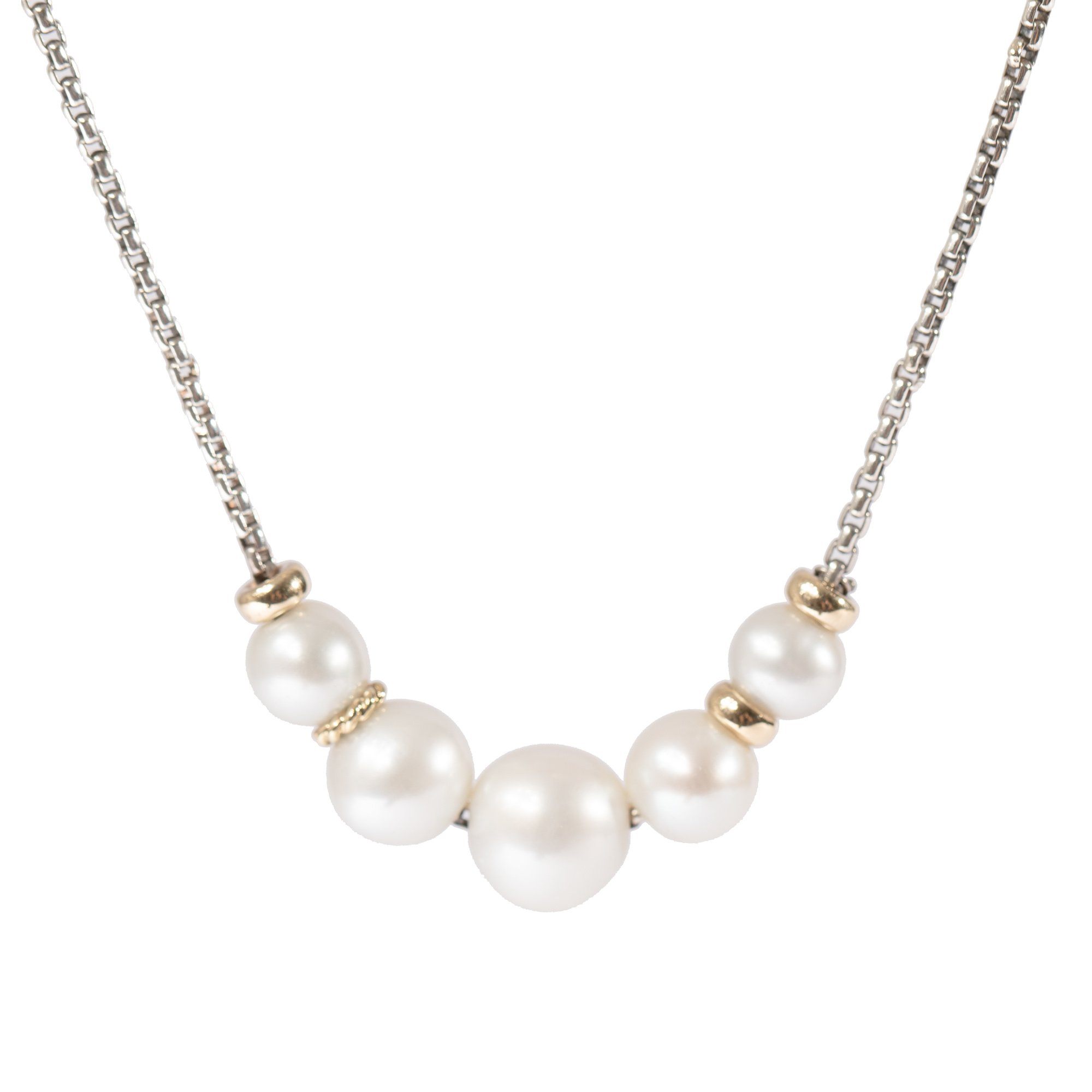 David Yurman Two-Tone Graduated Pearl Station Necklace