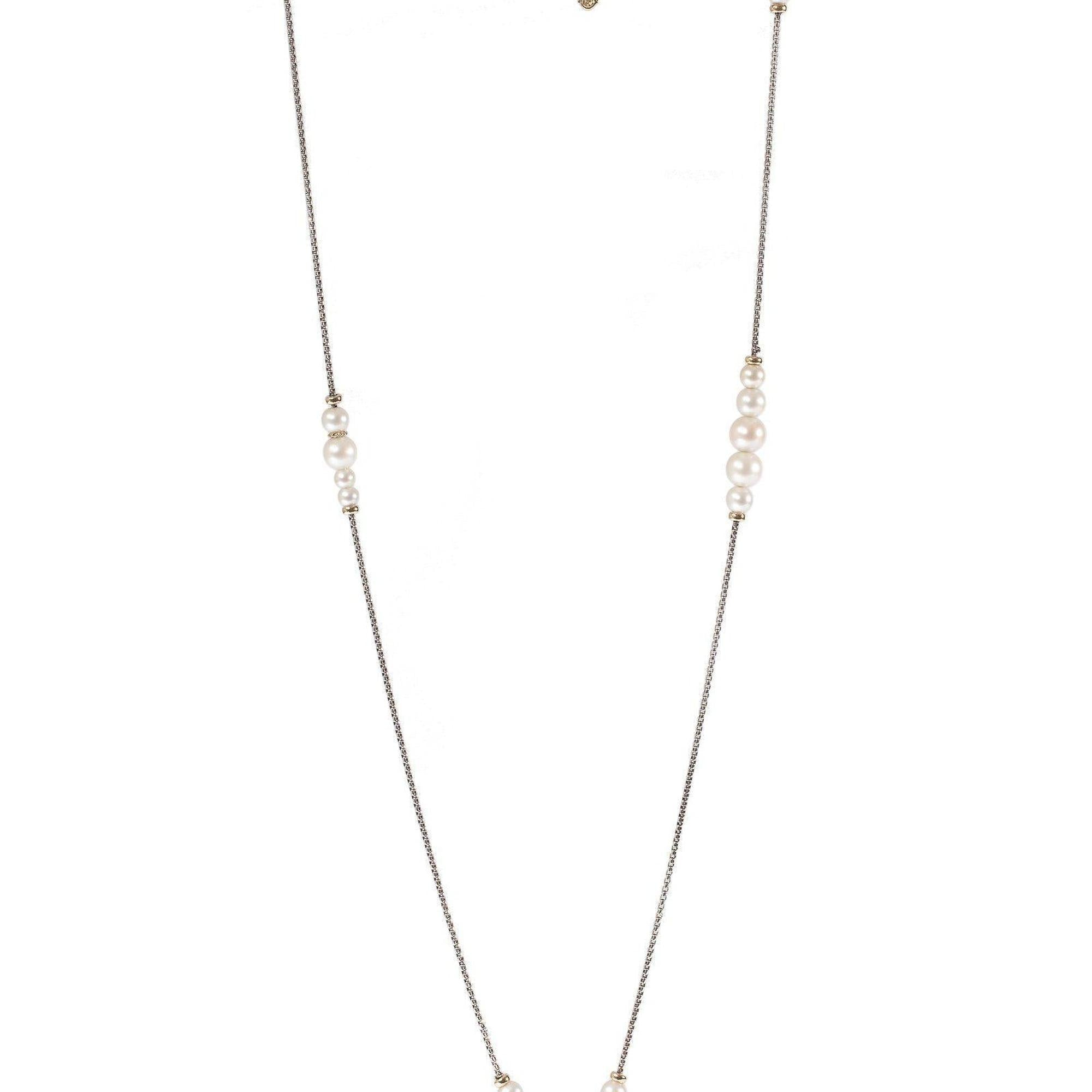 David Yurman Two-Tone Graduated Pearl Station Necklace