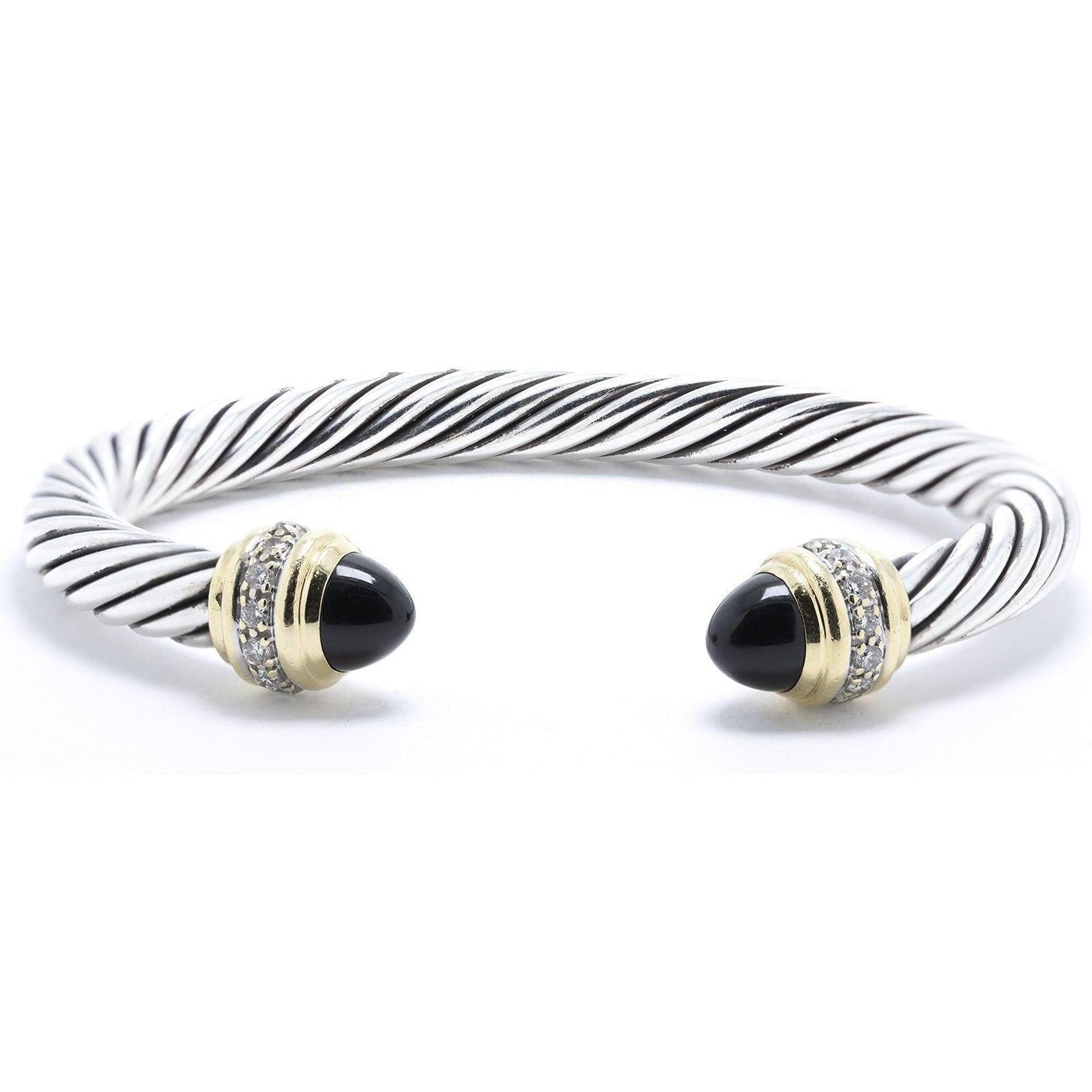 David Yurman Two-Tone Onyx & Diamond Cable Classics Bracelet