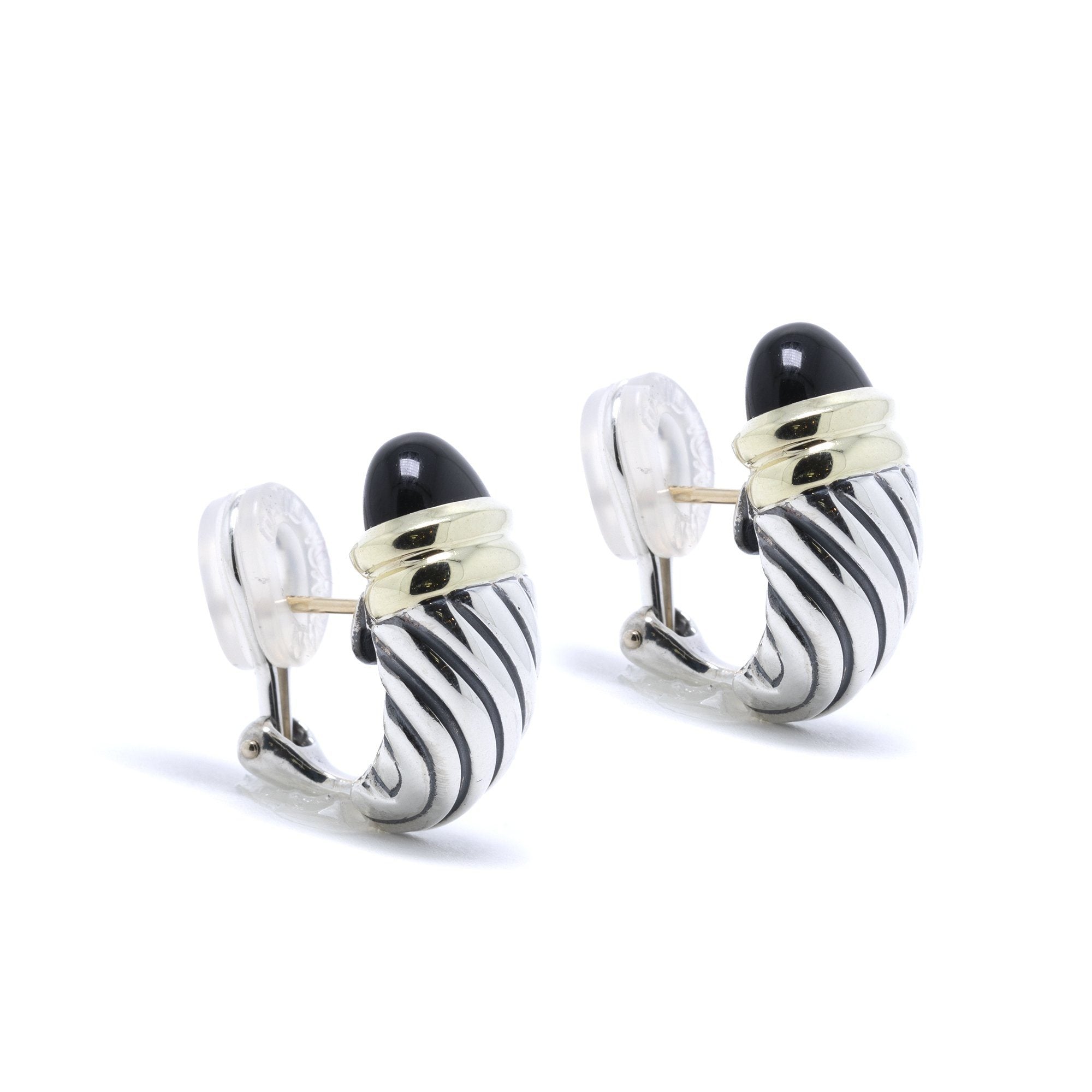 David Yurman Two-Tone Onyx Shrimp Earrings