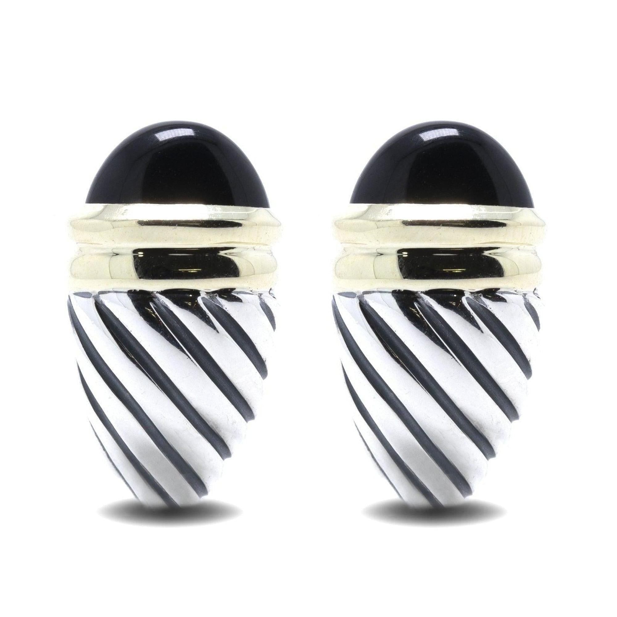 David Yurman Two-Tone Onyx Shrimp Earrings