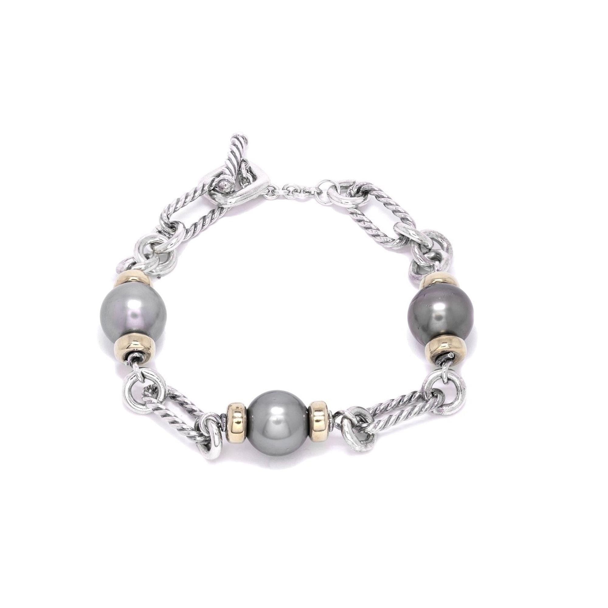 David Yurman Two-Tone Pearl Figaro Chain Bracelet – OLIVER'S