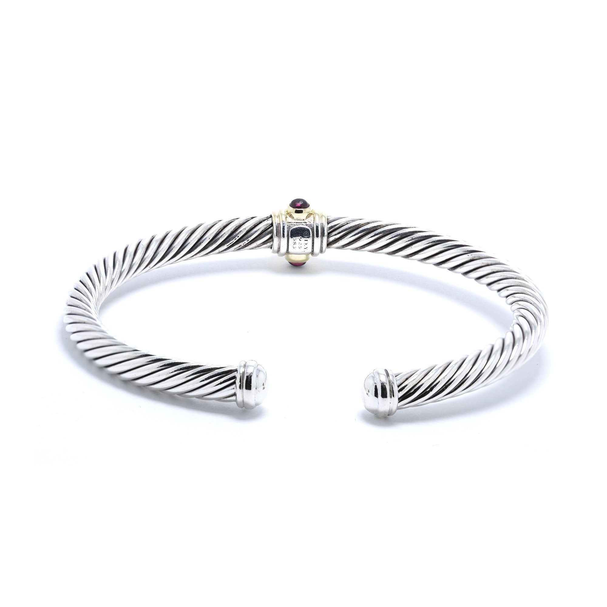 David Yurman Two-Tone Renaissance Cable Bracelet with Pink Tourmaline & Rhodolite Garnet