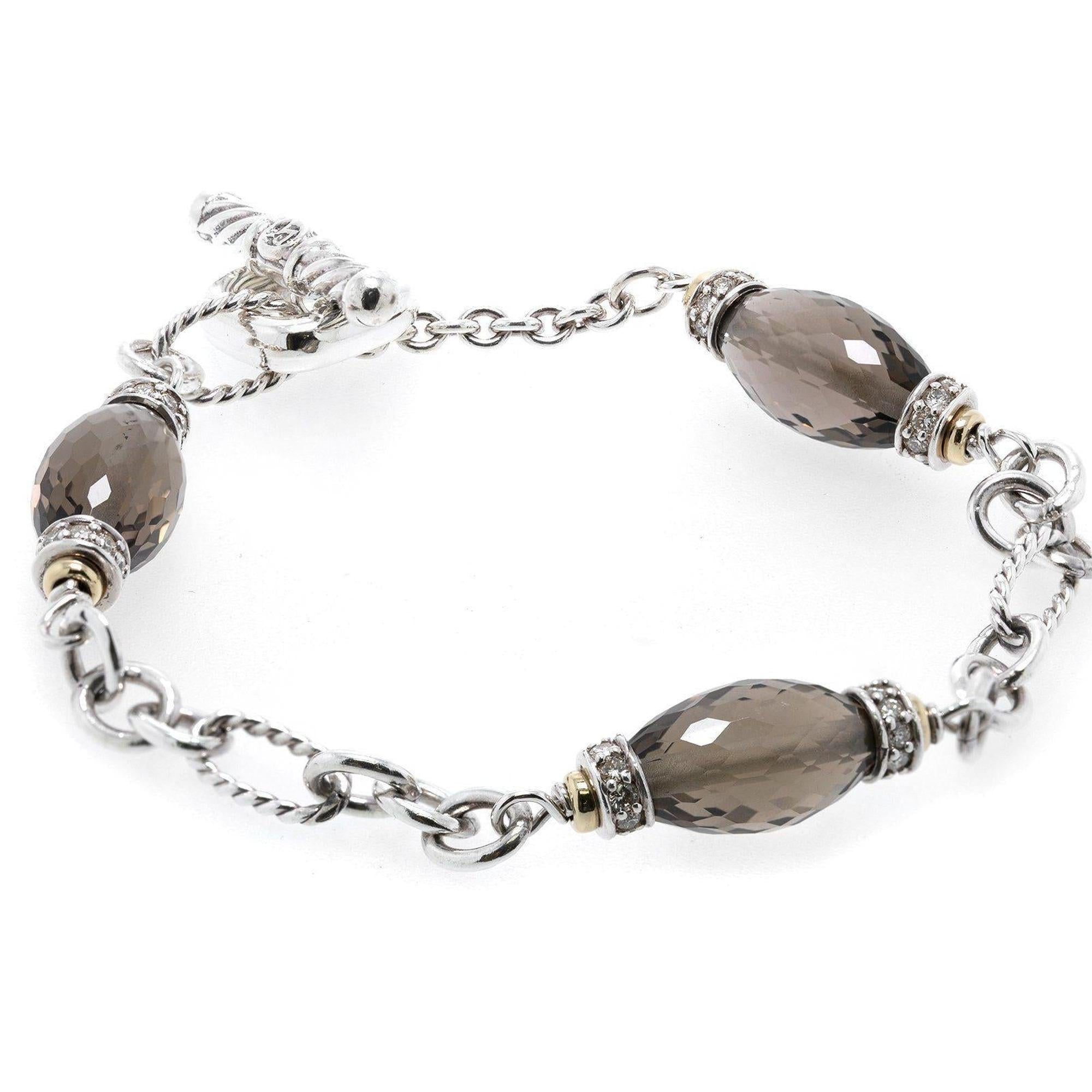 David Yurman Two-Tone Smoky Quartz and Diamond Figaro Link Bracelet