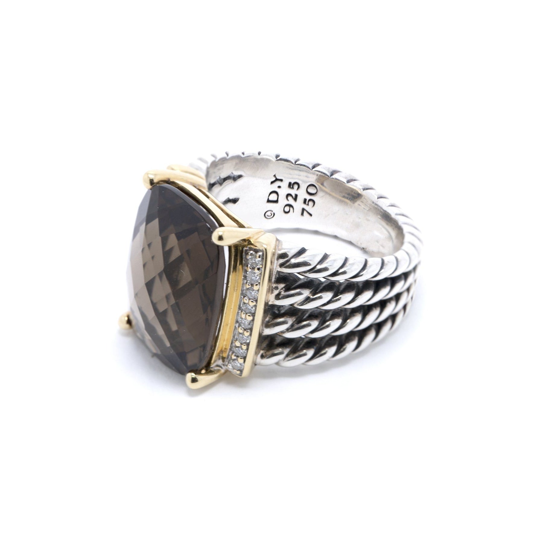 David Yurman Two-Tone Smoky Quartz and Diamond Wheaton Ring