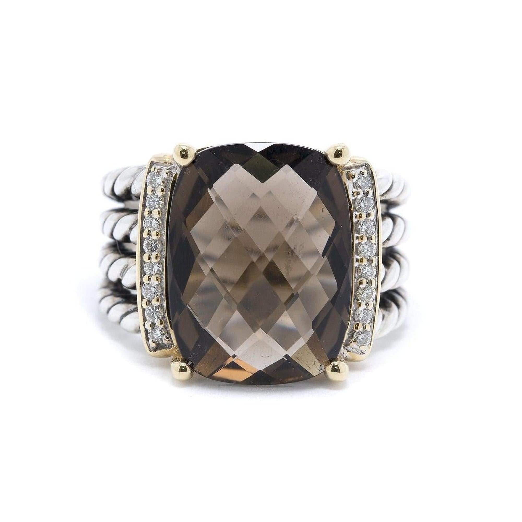 David Yurman Two-Tone Smoky Quartz and Diamond Wheaton Ring