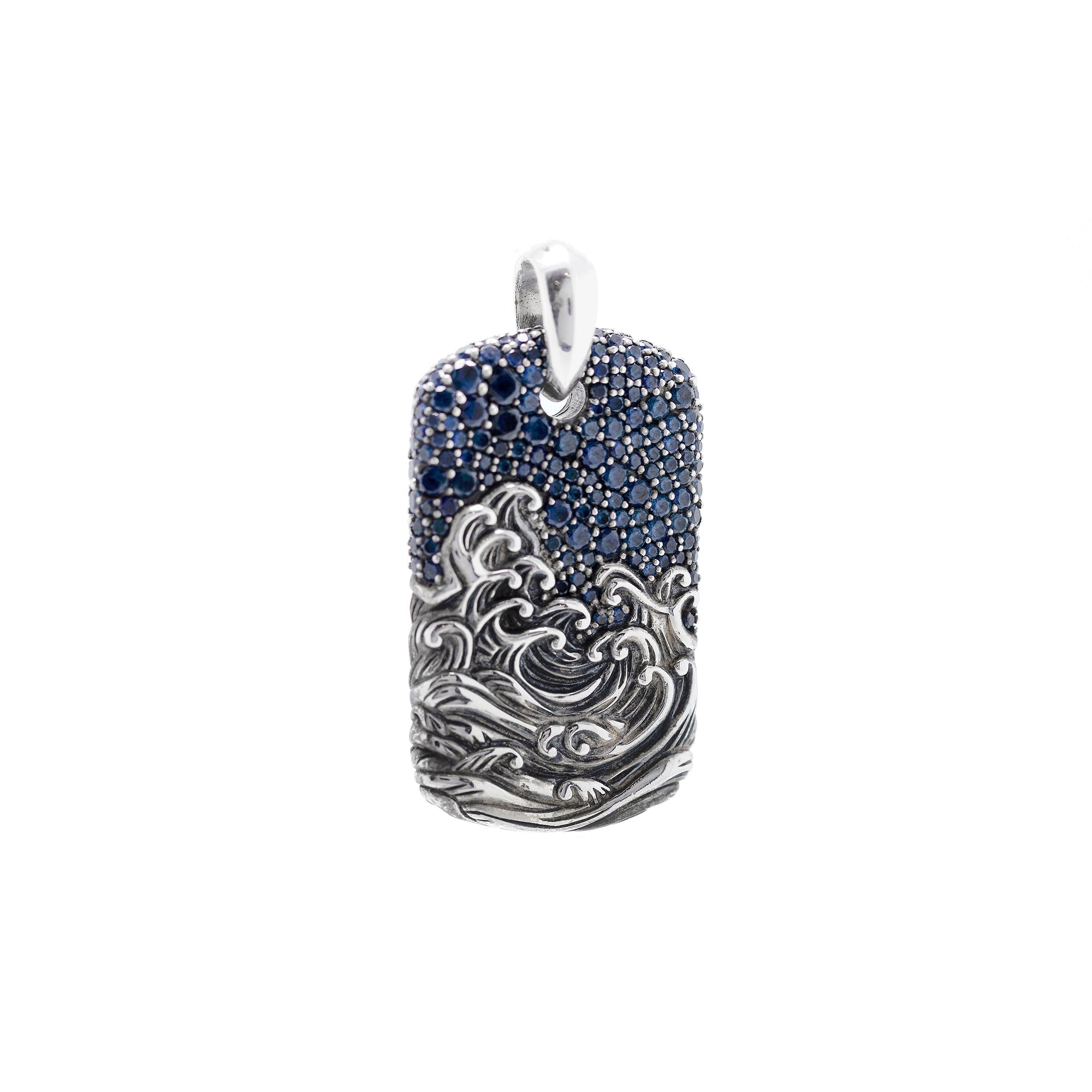 David Yurman Waves Dog Tag Pendant with Blue Sapphires