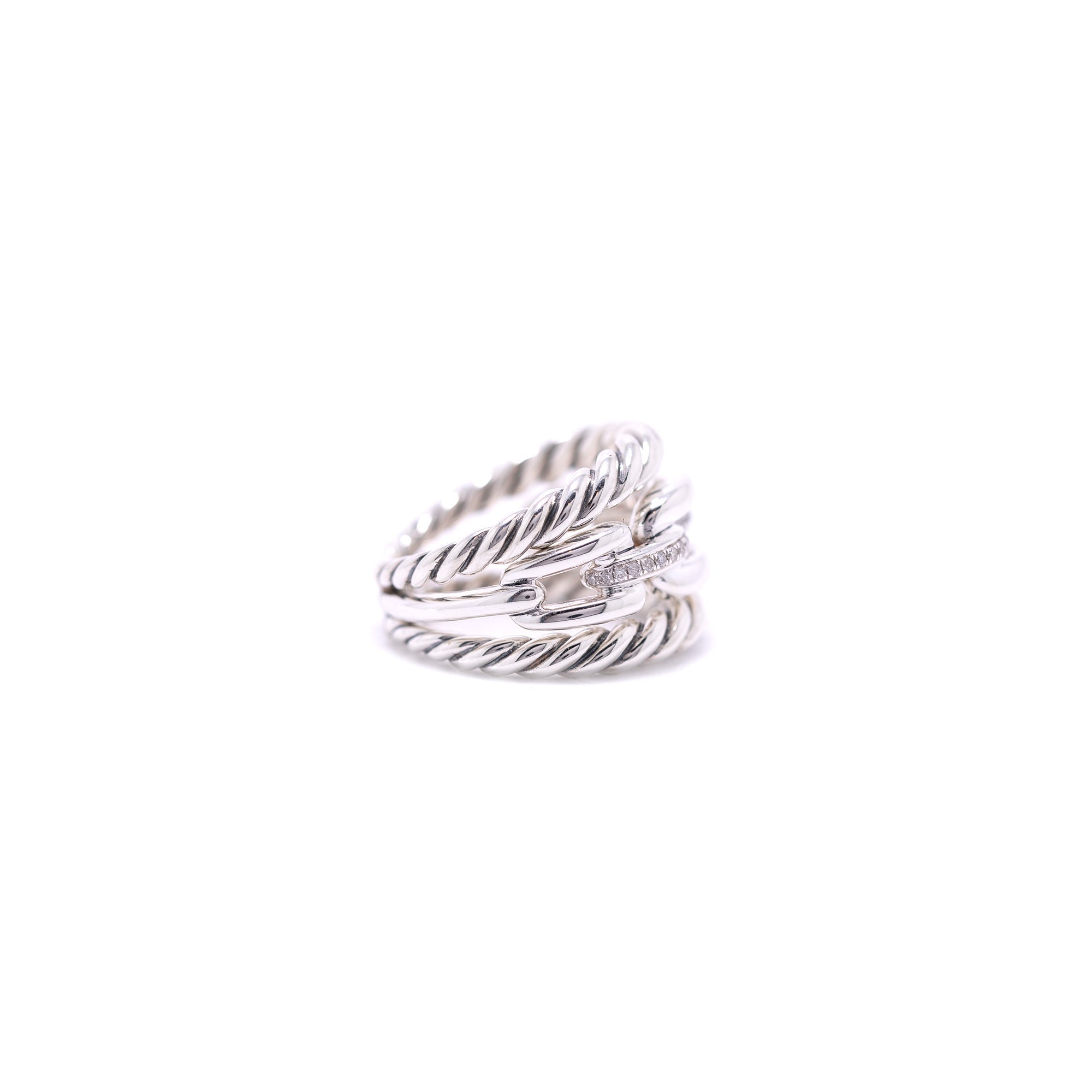 David Yurman Wellesley Link Three-Row Ring with Diamonds