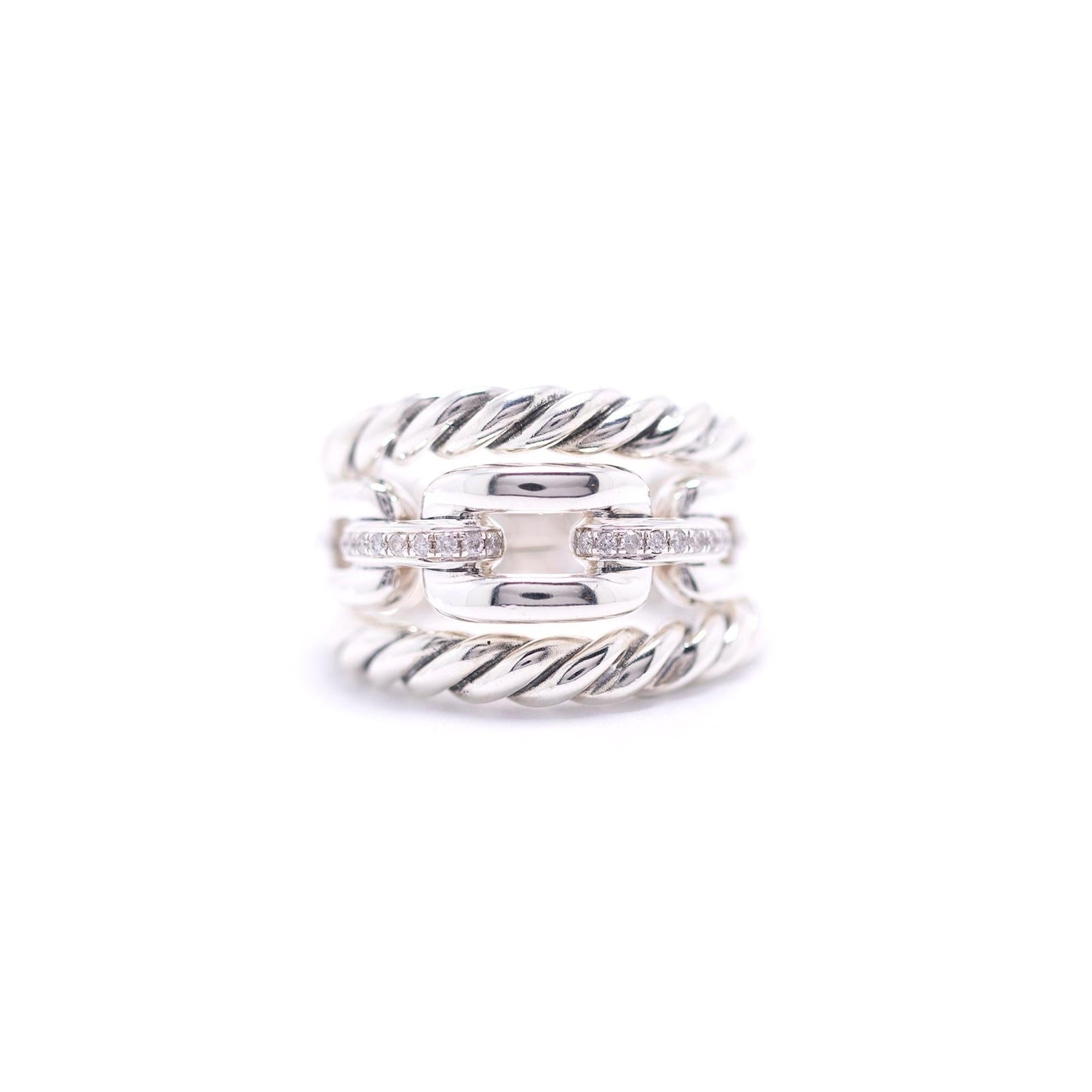 David Yurman Wellesley Link Three-Row Ring with Diamonds