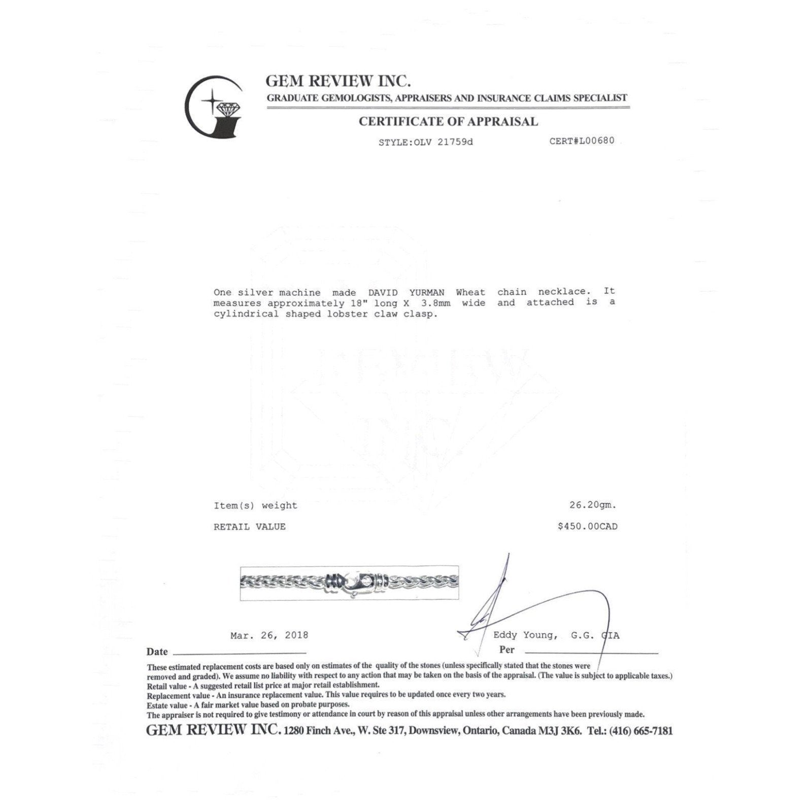 David Yurman Wheat Chain Necklace