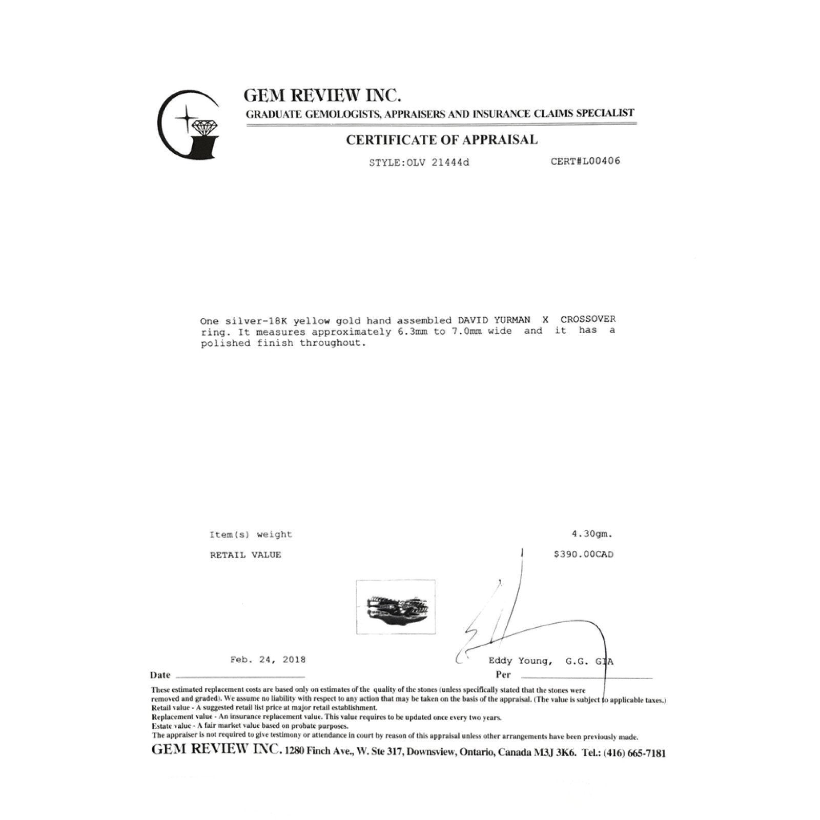 David Yurman X Crossover Ring in Sterling Silver and 18K Yellow Gold