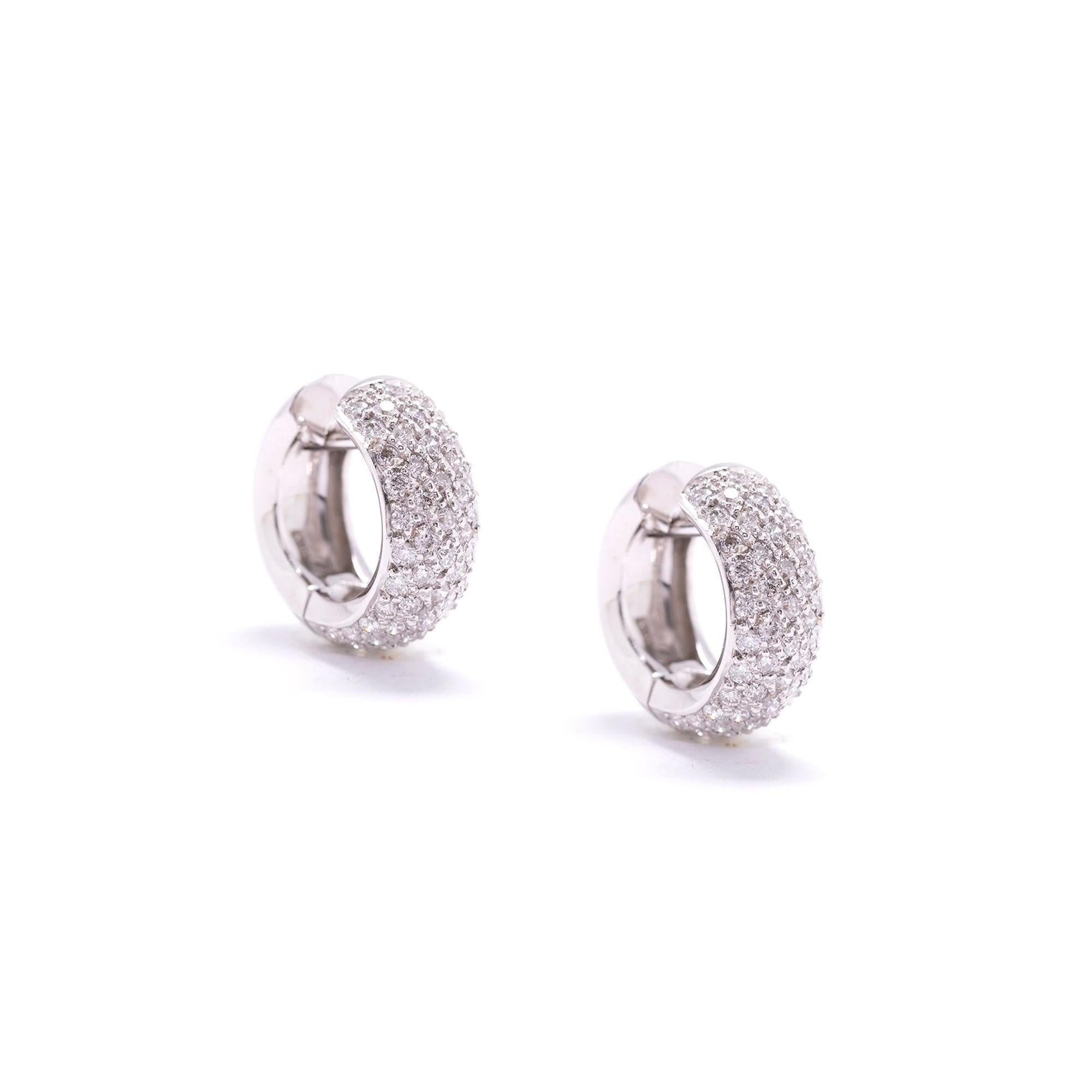 Diamond 18k White Gold Diamond Huggie Hoop Earrings