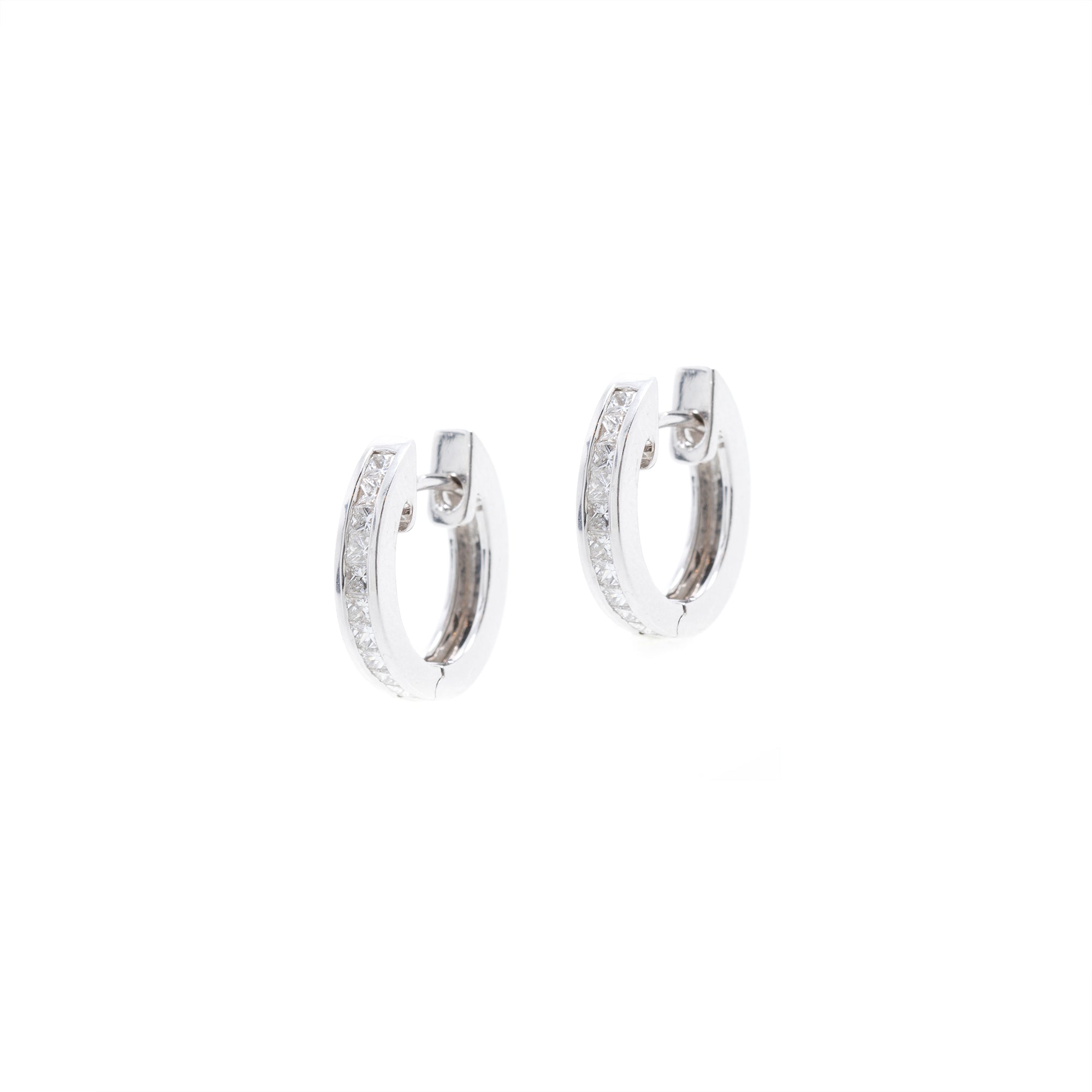 Diamond 18k White Gold Diamond Huggie Hoop Earrings